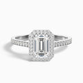 Zoya 1.5 Carat Emerald Cut Halo Pave Moissanite Engagement Ring in 18k White Gold