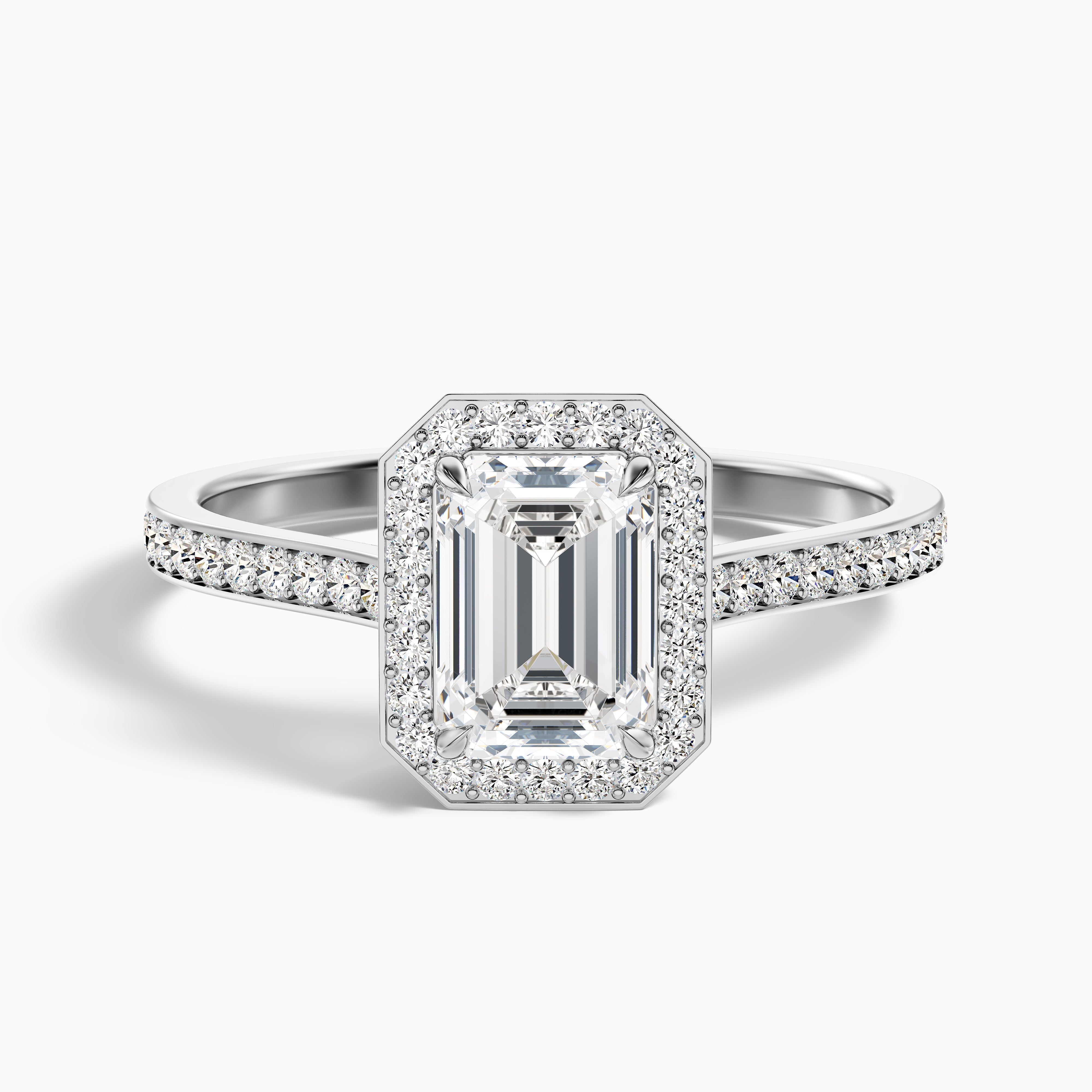 Zoya 5 Carat Emerald Cut Halo Pave Moissanite Engagement Ring in 10k Rose Gold