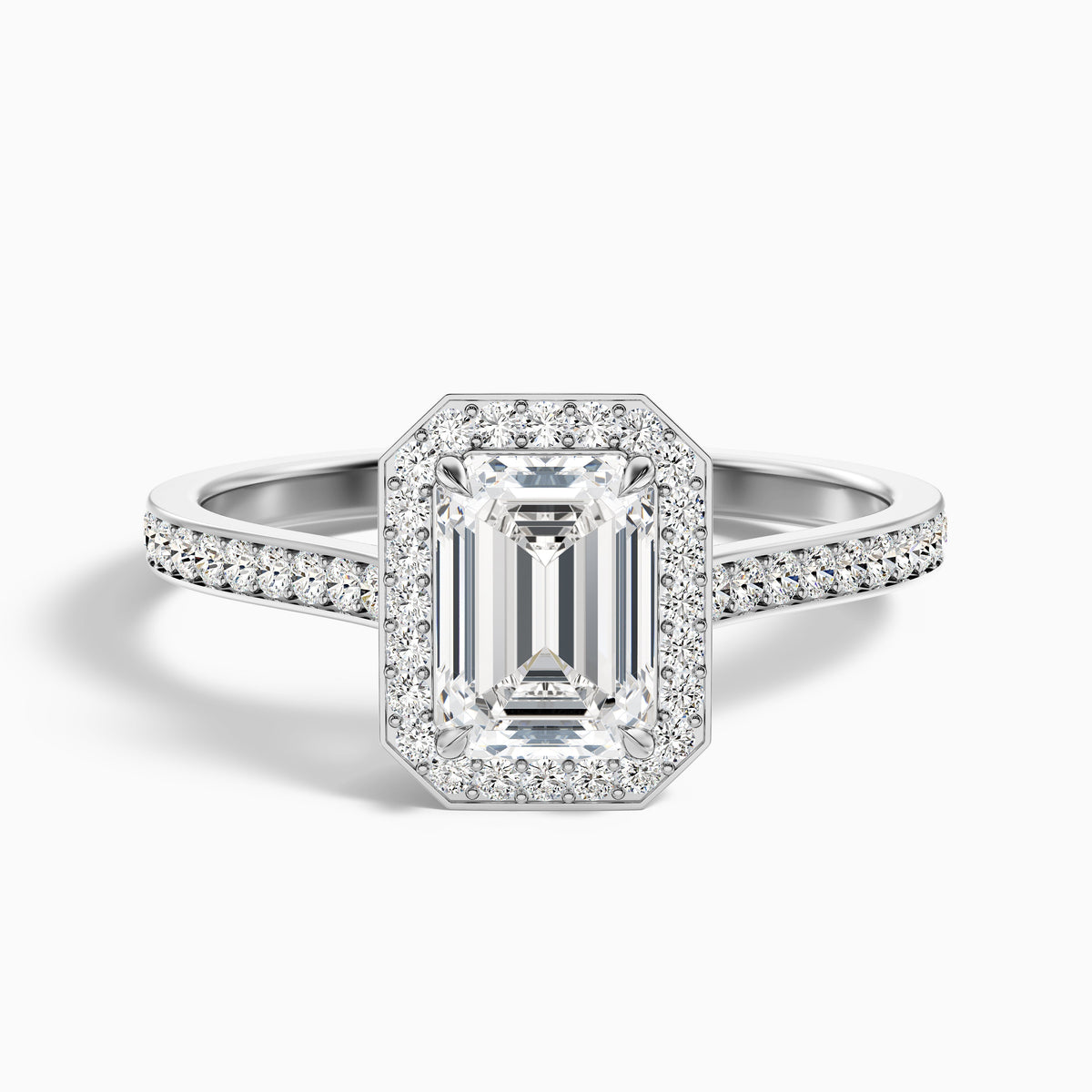 Zoya 3.5 Carat Emerald Cut Halo Pave Moissanite Engagement Ring in 18k Yellow Gold