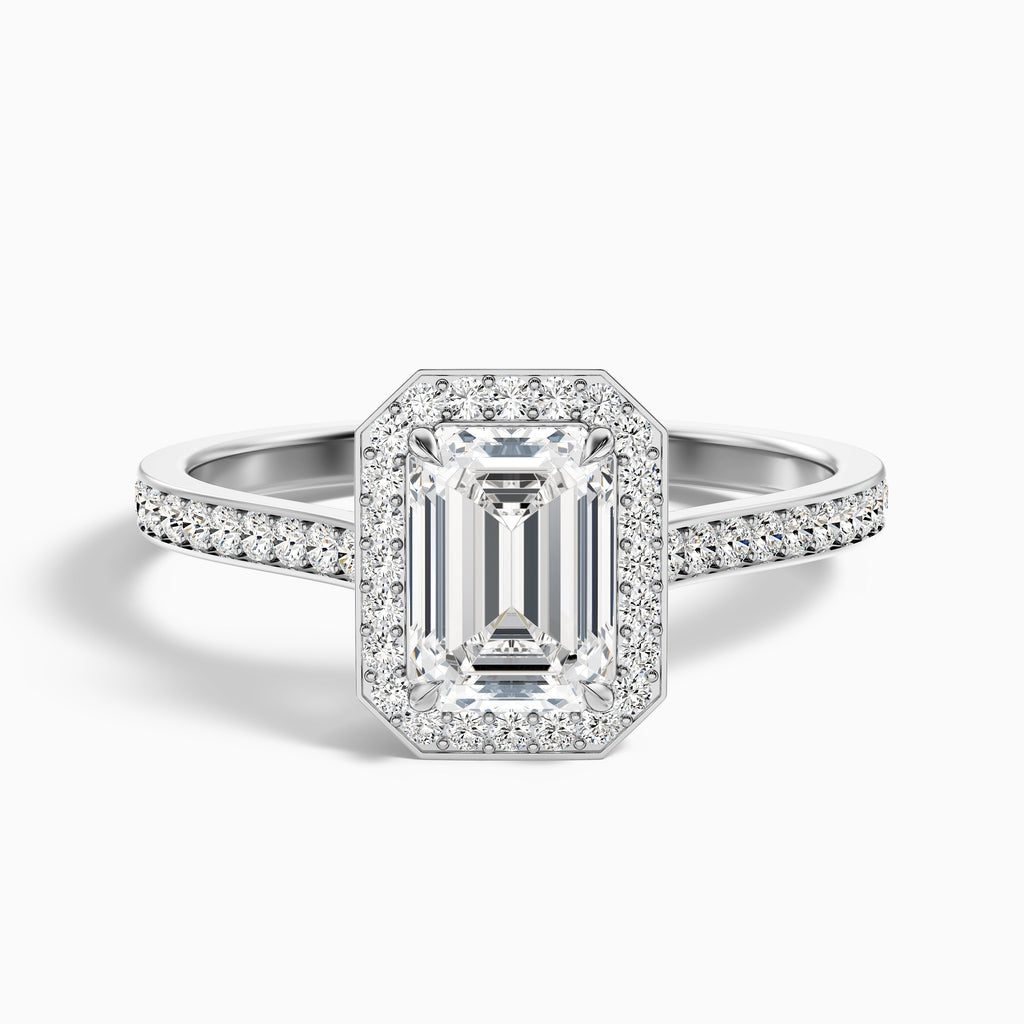 Zoya 4 Carat Emerald Cut Halo Pave Moissanite Engagement Ring in 14k Rose Gold