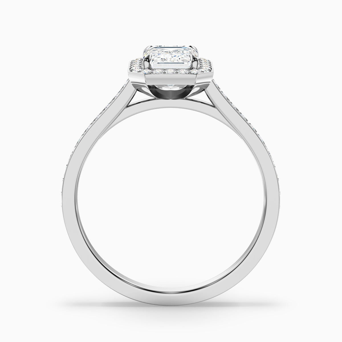 Lucy 1.5 Carat Emerald Cut Halo Pave Lab Grown Diamond Ring in 925 Sterling Silver