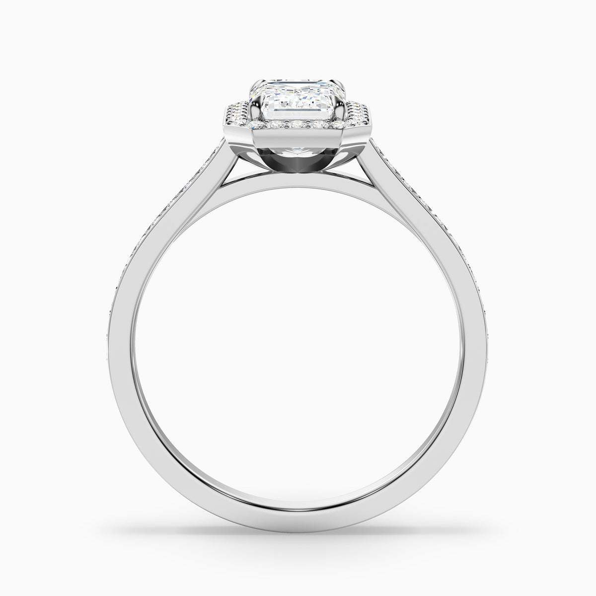 Zoya 5.5 Carat Emerald Cut Halo Pave Moissanite Engagement Ring in 18k Rose Gold