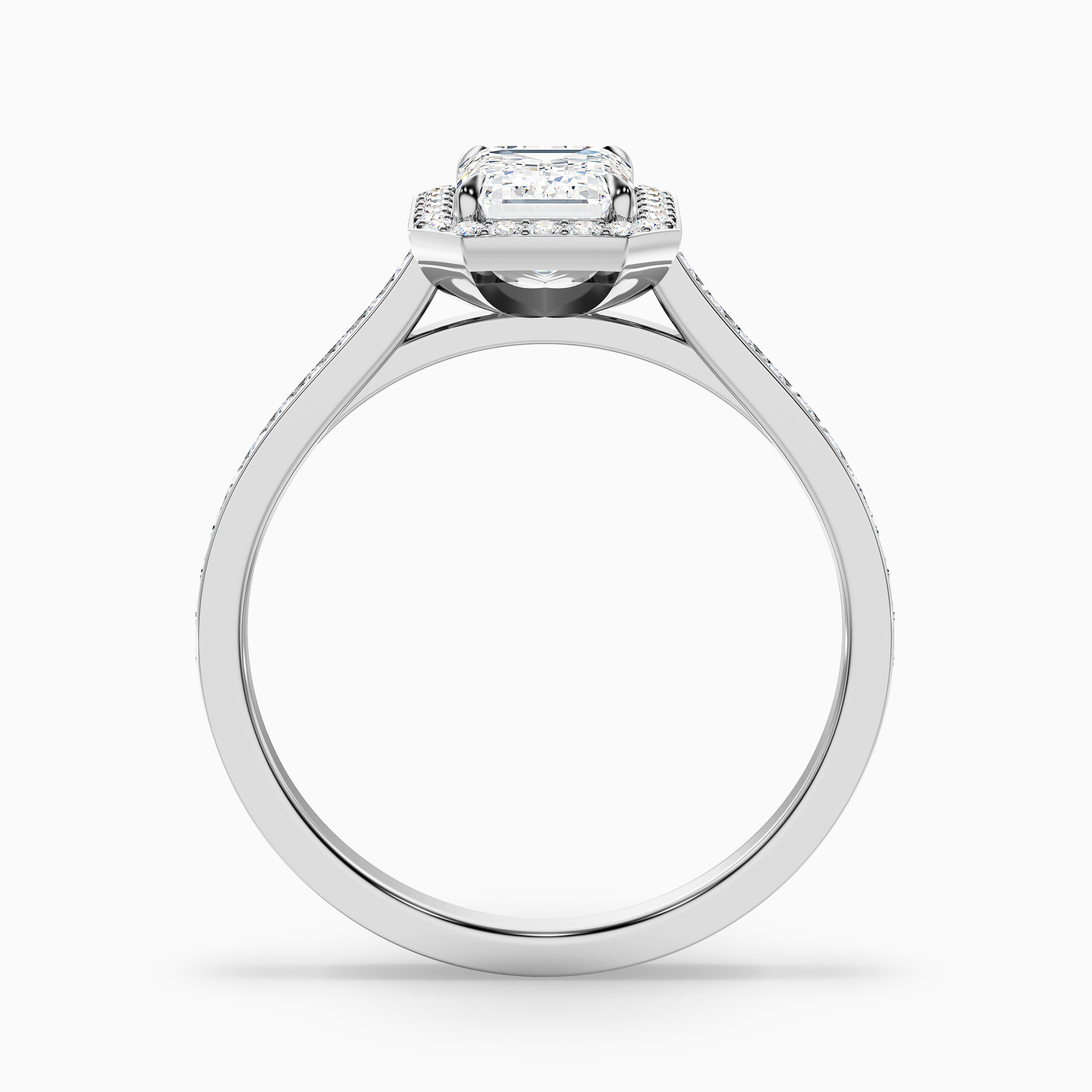 Zoya 1.5 Carat Emerald Cut Halo Pave Moissanite Engagement Ring in 18k White Gold