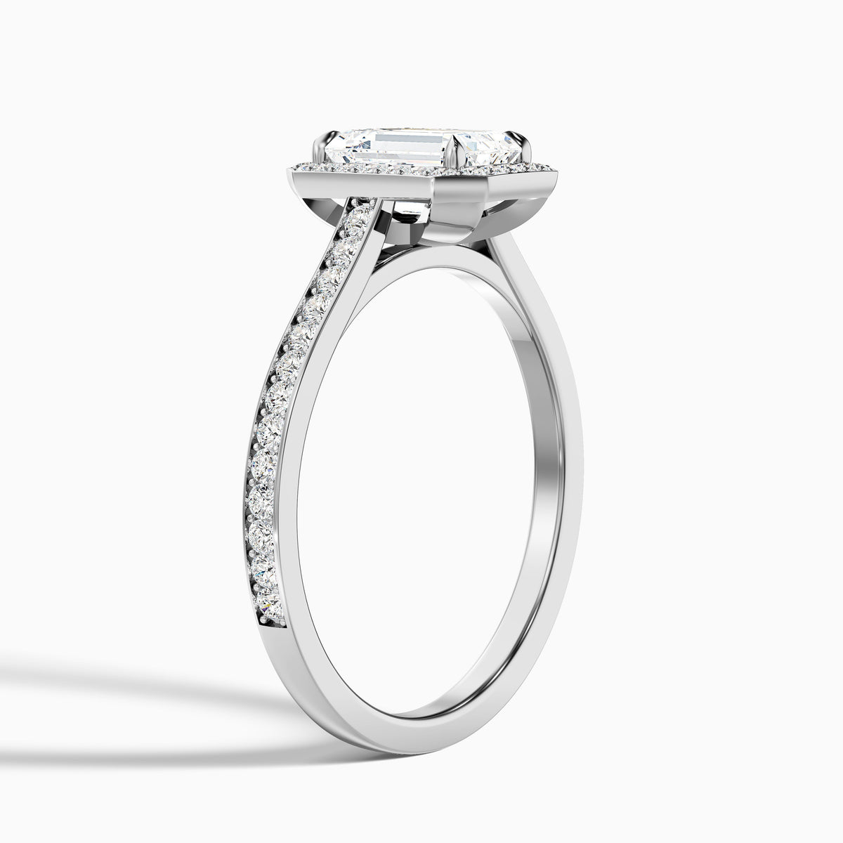Lucy 1.5 Carat Emerald Cut Halo Pave Lab Grown Diamond Ring in 925 Sterling Silver