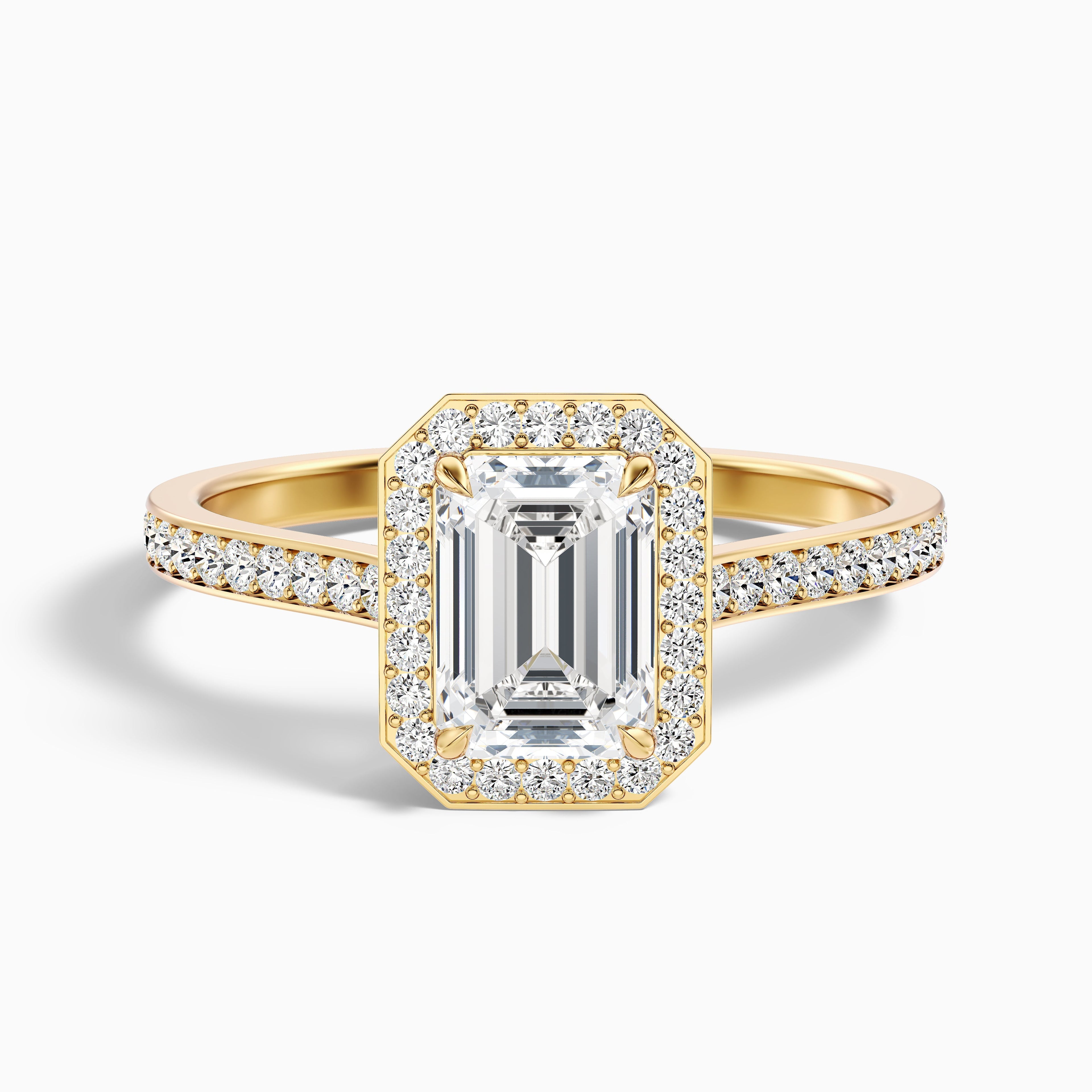 Zoya 1.5 Carat Emerald Cut Halo Pave Moissanite Engagement Ring in Platinum