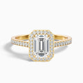 Zoya 3.5 Carat Emerald Cut Halo Pave Moissanite Engagement Ring in 10k Yellow Gold