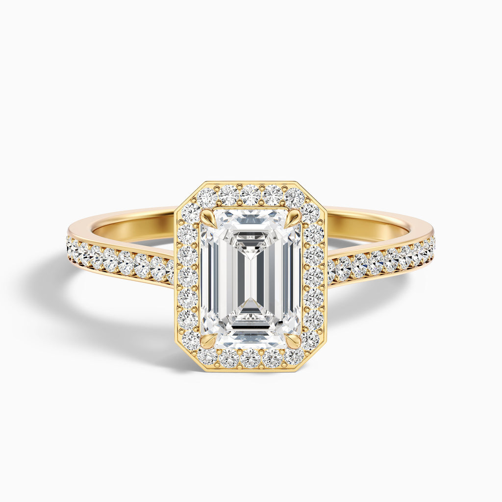 Zoya 1 Carat Emerald Cut Halo Pave Moissanite Engagement Ring in Platinum