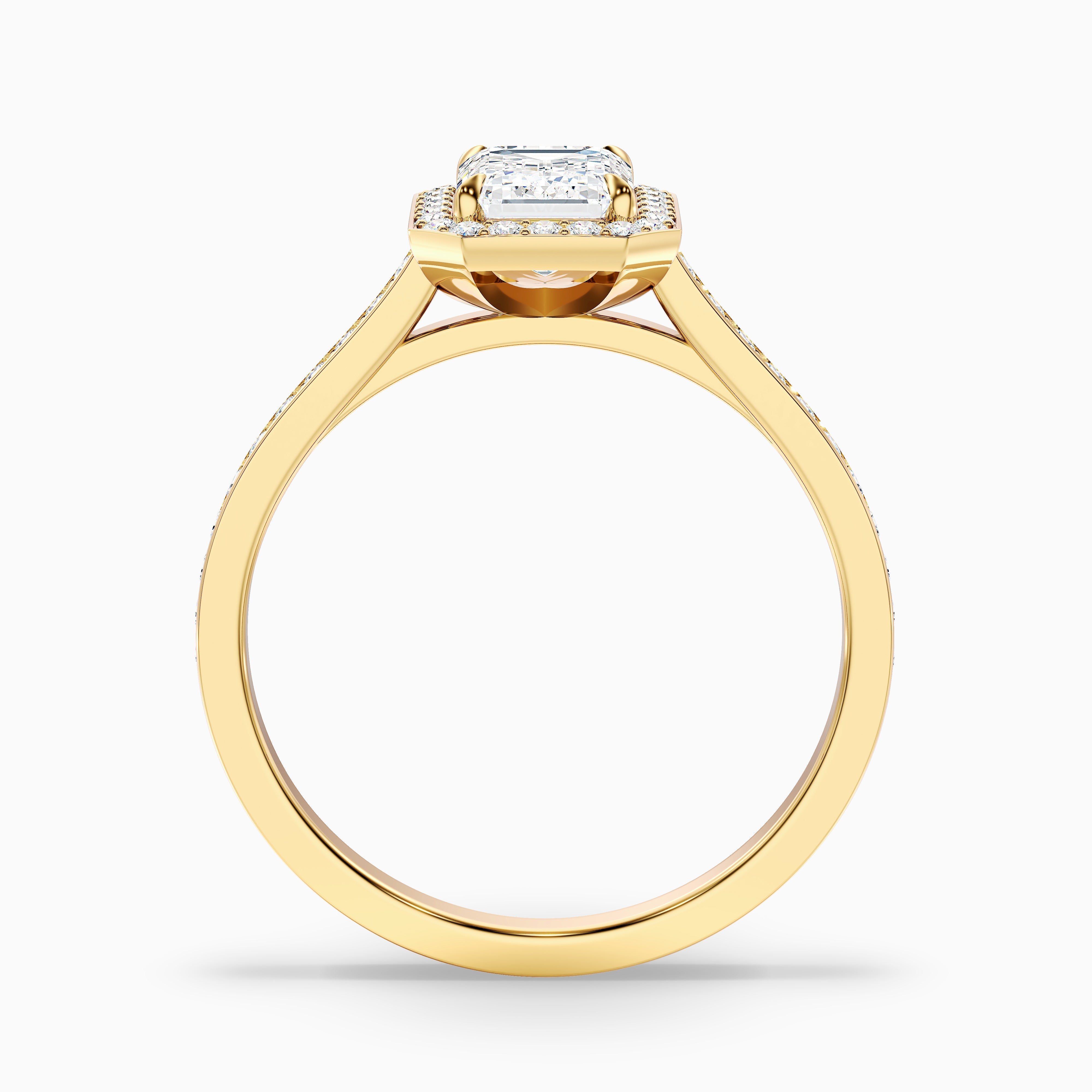 Zoya 4.5 Carat Emerald Cut Halo Pave Moissanite Engagement Ring in 18k Yellow Gold