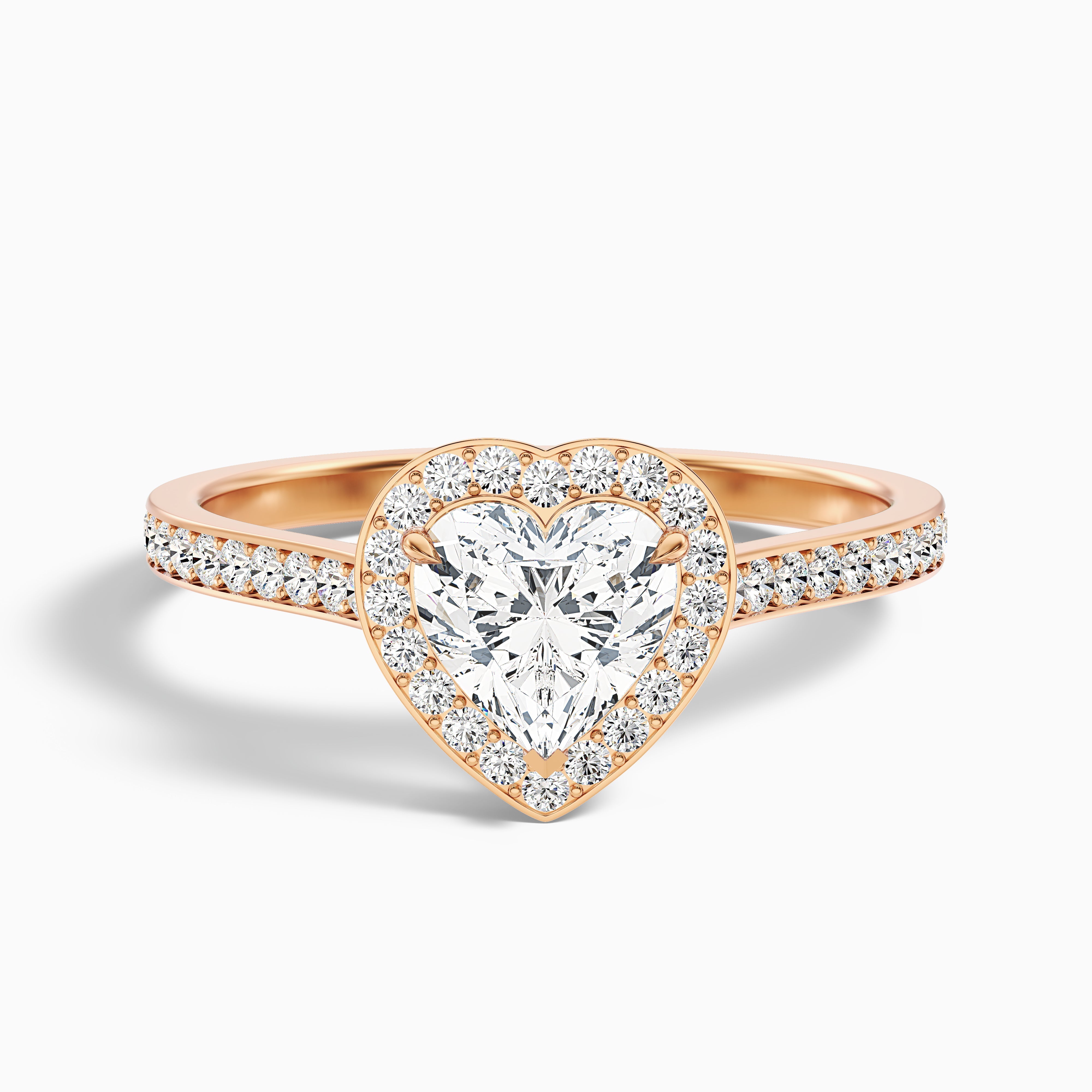 Kira 5.5 Carat Heart Shaped Halo Pave Moissanite Engagement Ring in 14k Rose Gold