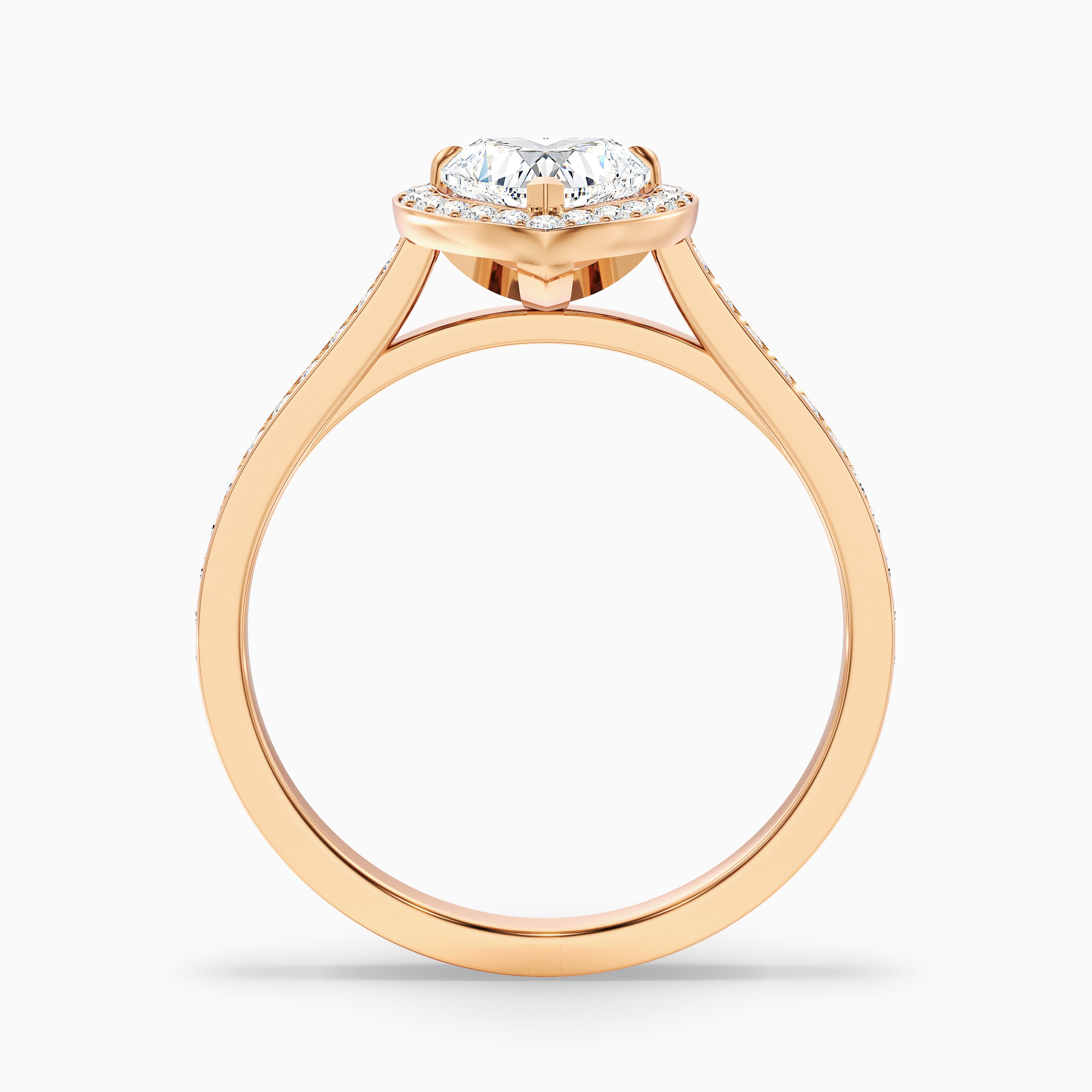 Kira 4.5 Carat Heart Shaped Halo Pave Moissanite Engagement Ring in 18k Rose Gold