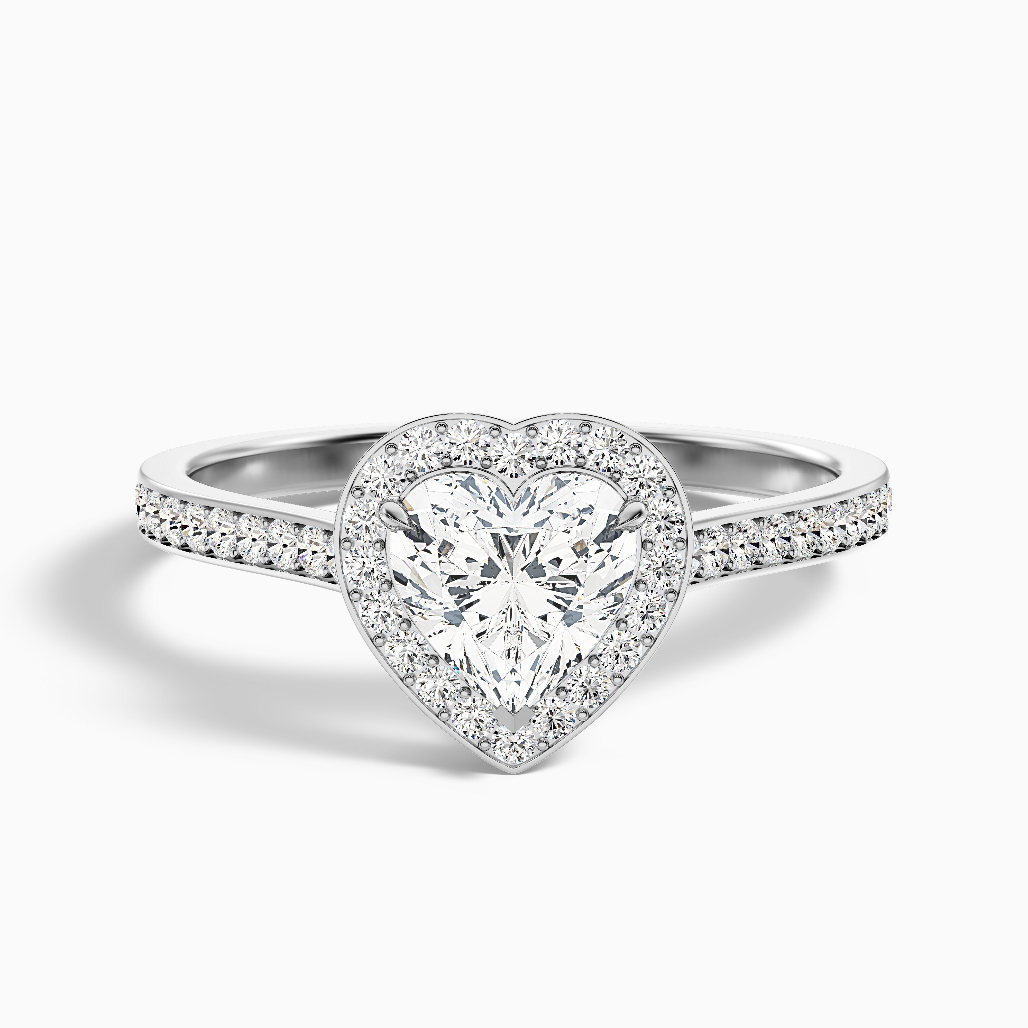 Kira 5 Carat Heart Shaped Halo Pave Moissanite Engagement Ring in 10k White Gold