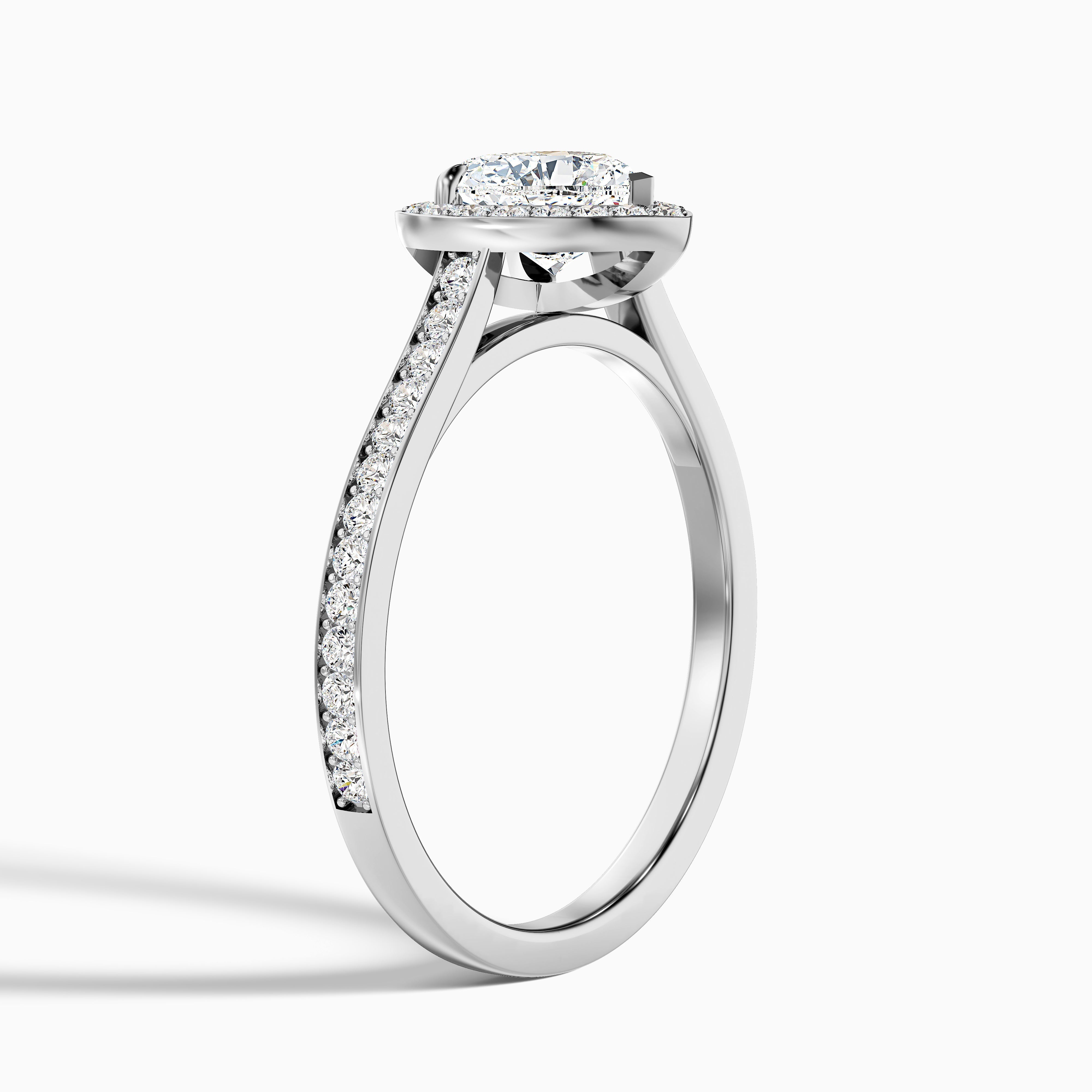 Kira 2 Carat Heart Shaped Halo Pave Moissanite Engagement Ring in Platinum
