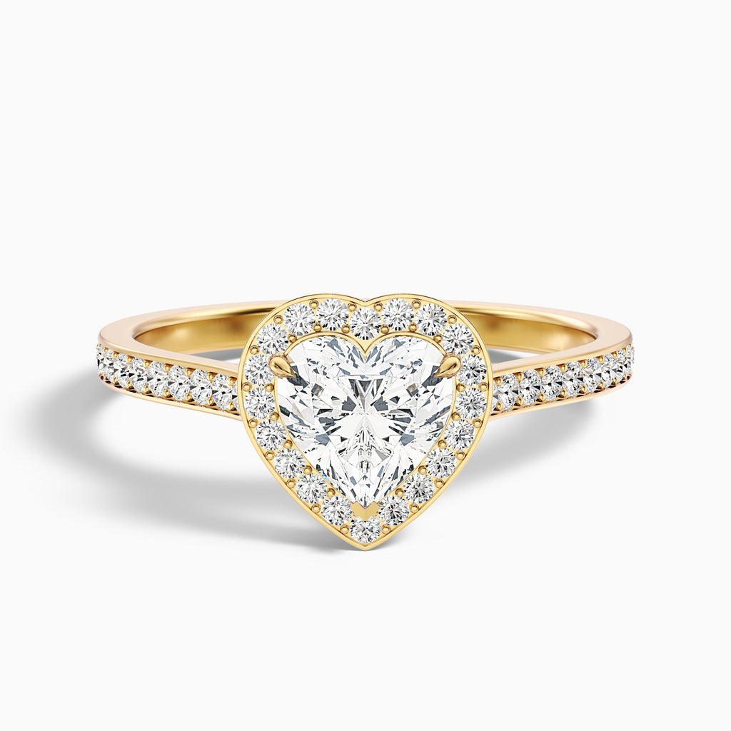 Kira 3 Carat Heart Shaped Halo Pave Moissanite Engagement Ring in 10k Rose Gold