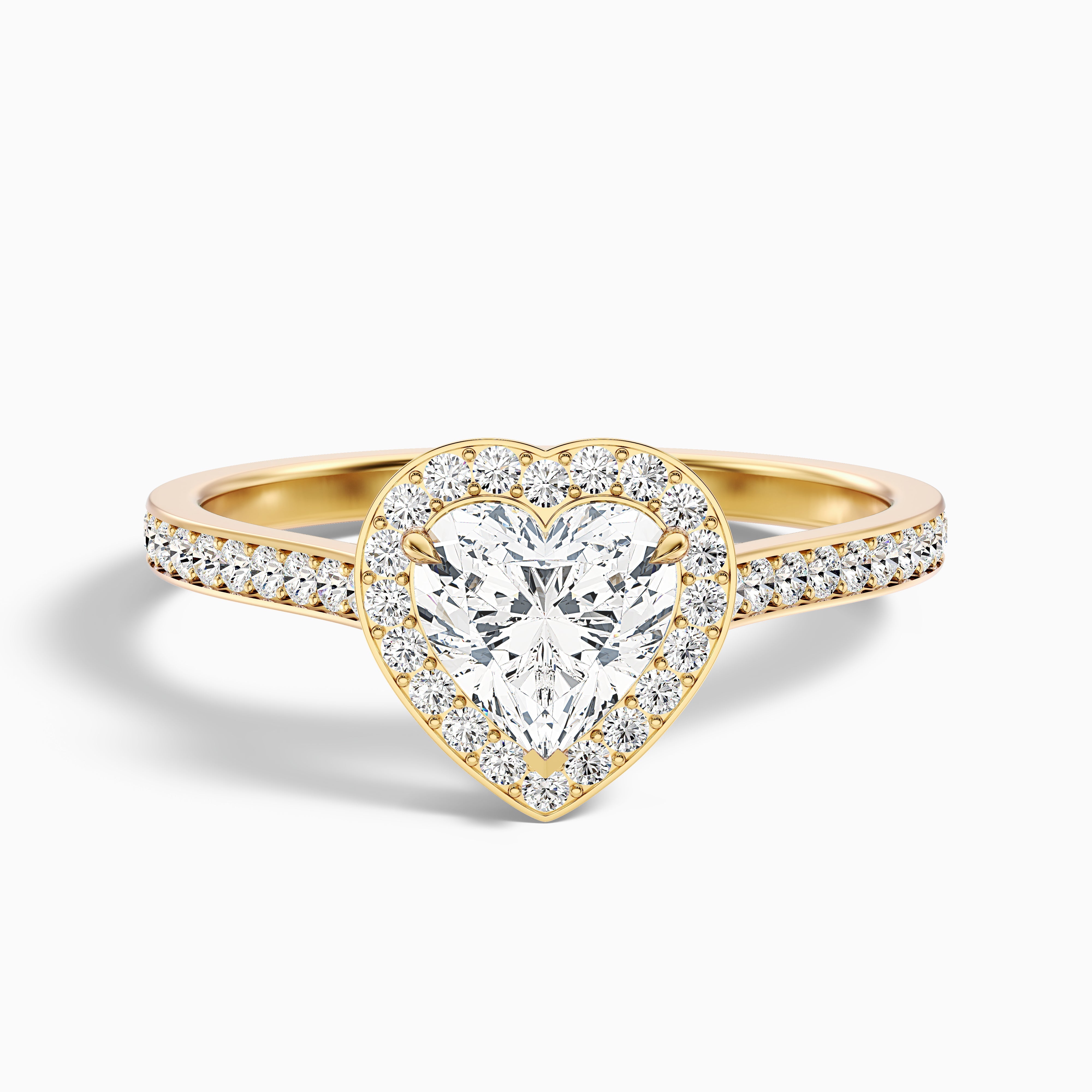 Kira 5.5 Carat Heart Shaped Halo Pave Moissanite Engagement Ring in 14k Yellow Gold
