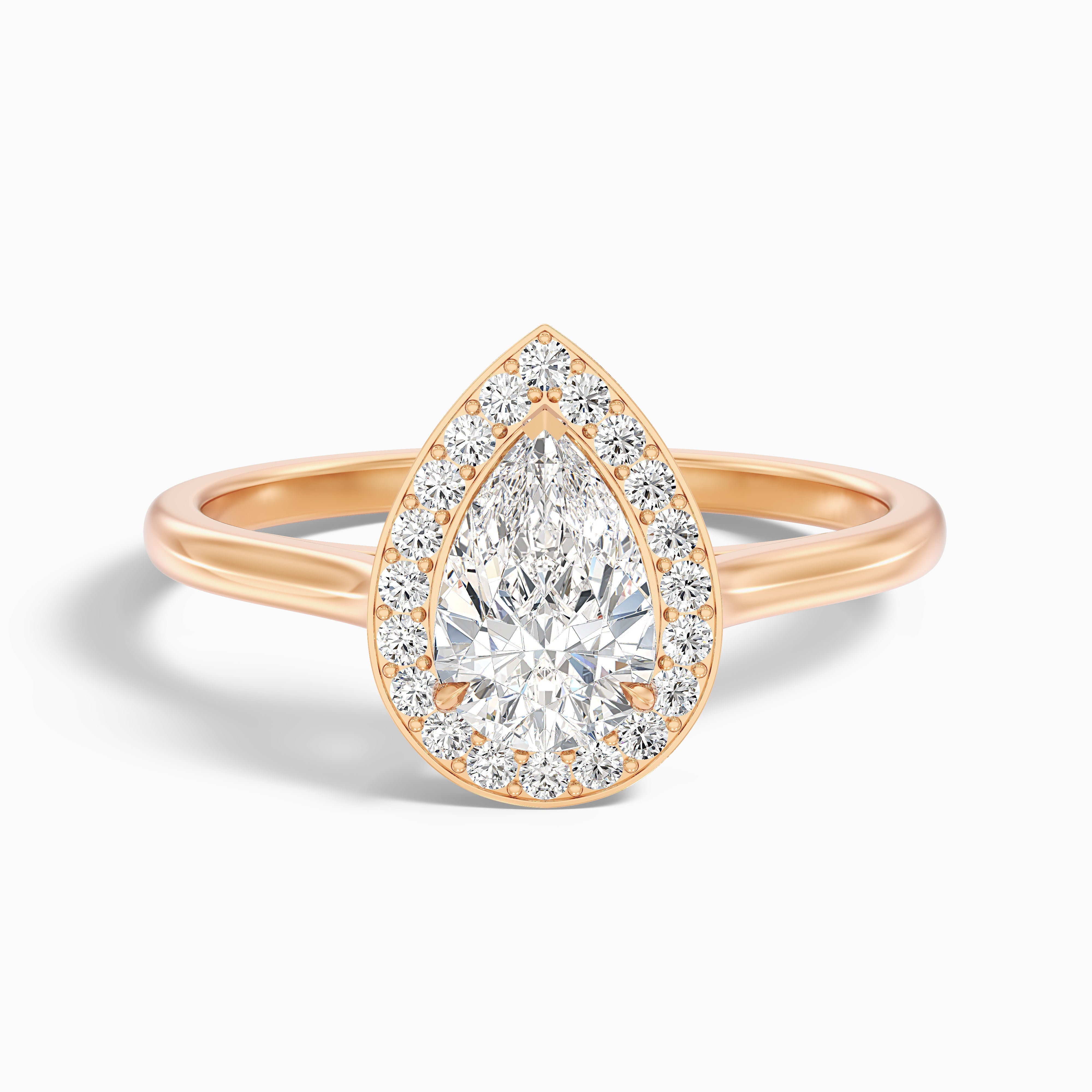 Siya 2 Carat Pear Halo Moissanite Engagement Ring in 10k Rose Gold