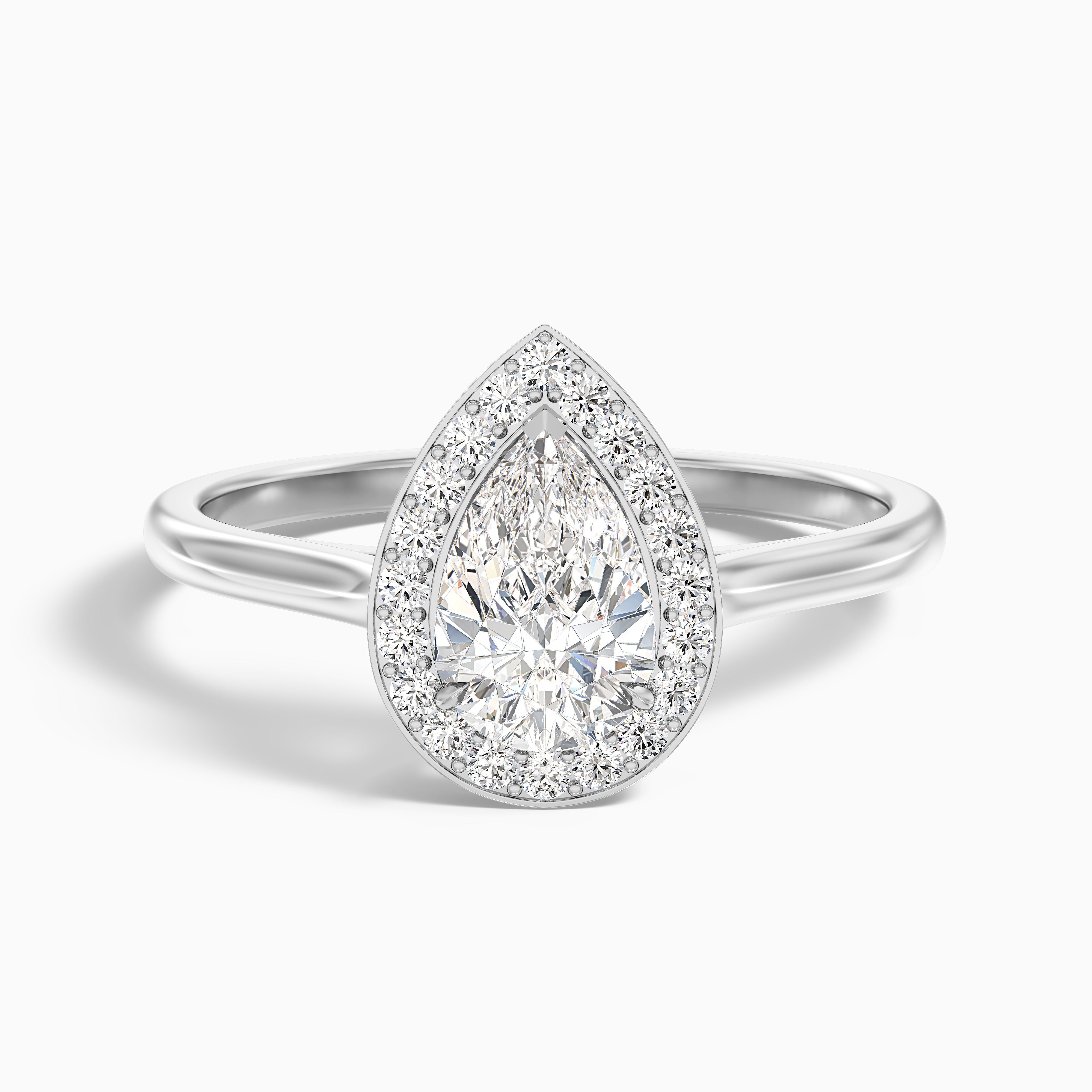 Siya 2.5 Carat Pear Halo Moissanite Engagement Ring in 10k White Gold