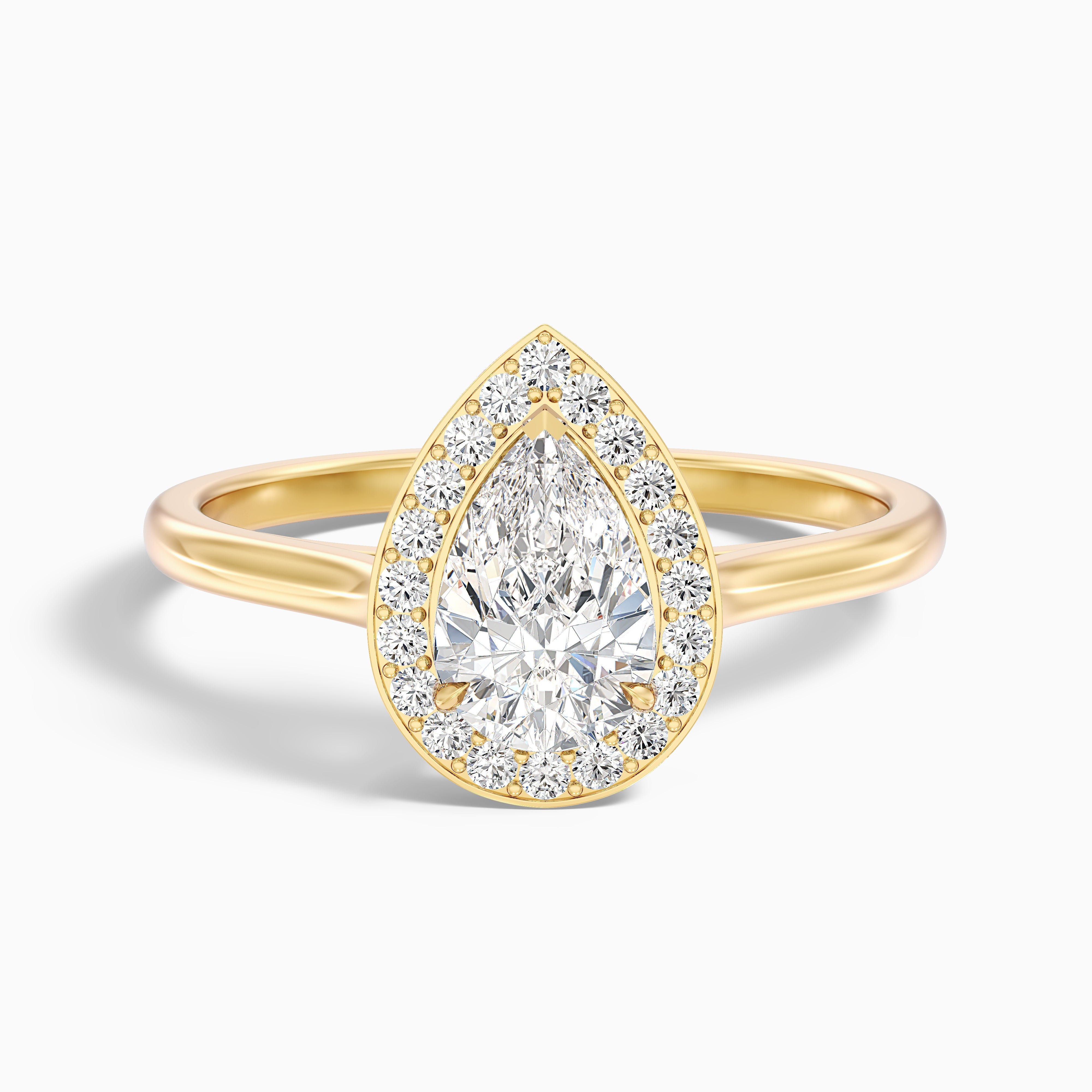 Siya 4.5 Carat Pear Halo Moissanite Engagement Ring in 18k Yellow Gold