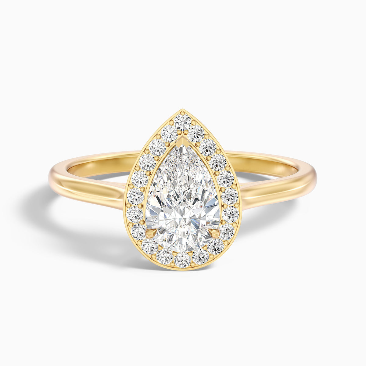 Siya 2.5 Carat Pear Halo Moissanite Engagement Ring in 10k Yellow Gold