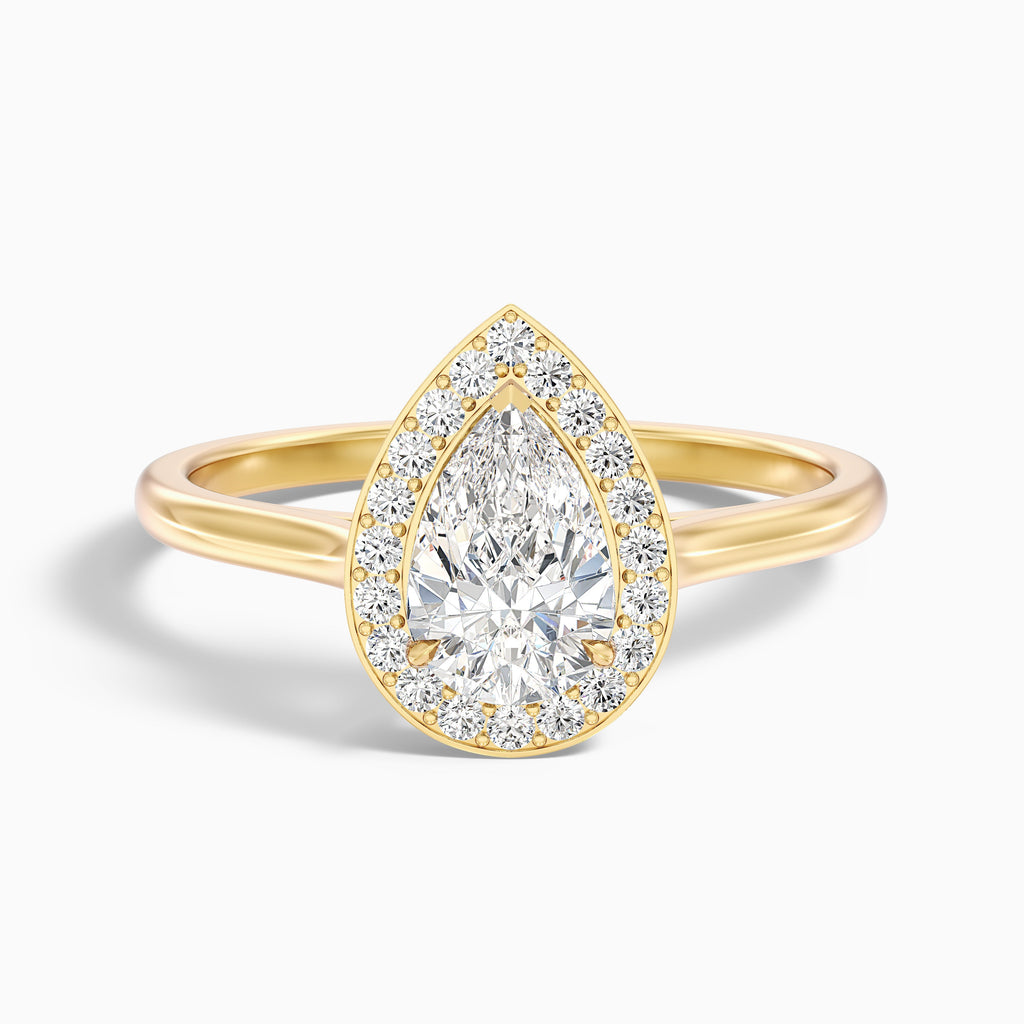 Siya 4.5 Carat Pear Halo Moissanite Engagement Ring in 14k Yellow Gold
