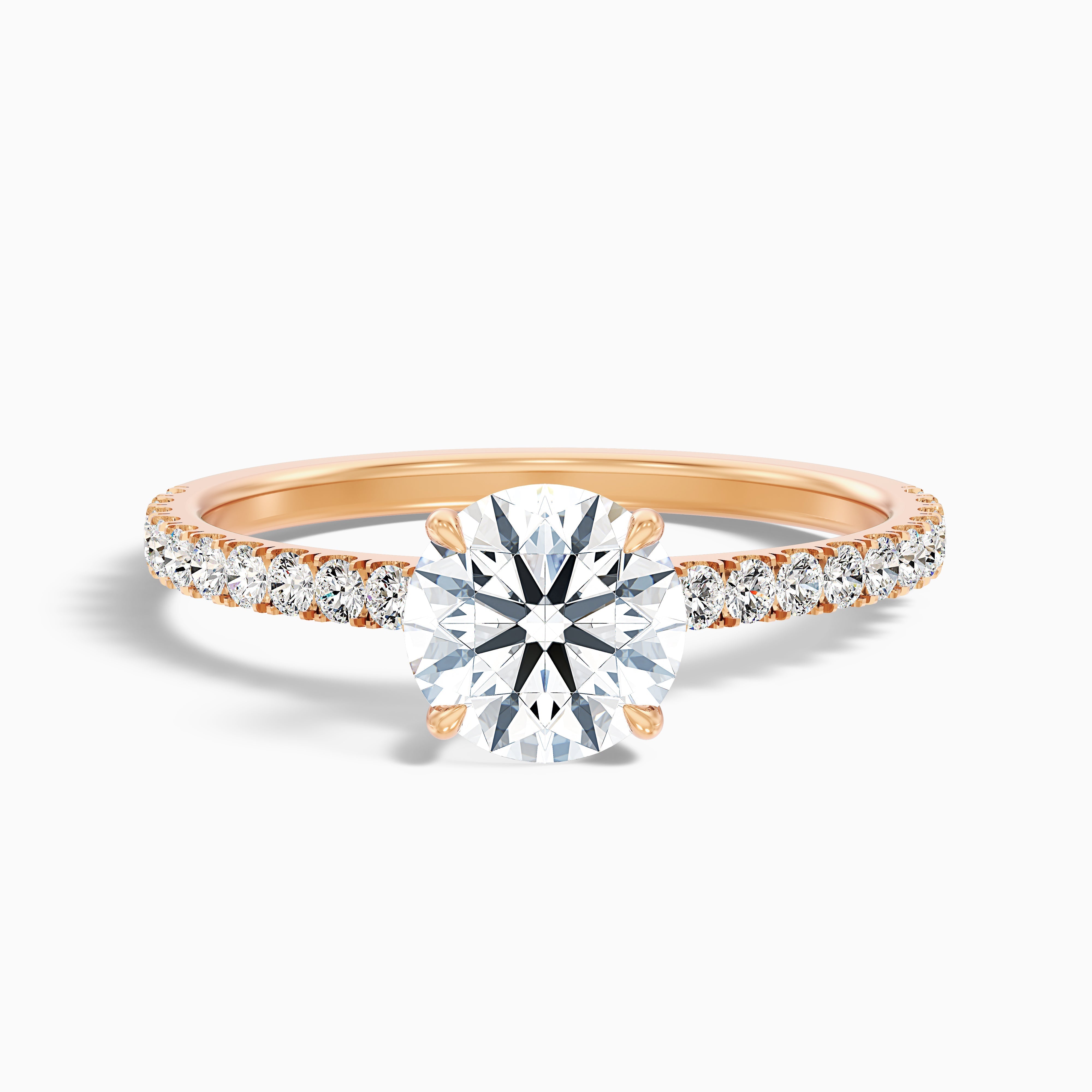 Zola 4.5 Carat Round Side Stone Pave Moissanite Engagement Ring in 18k Rose Gold