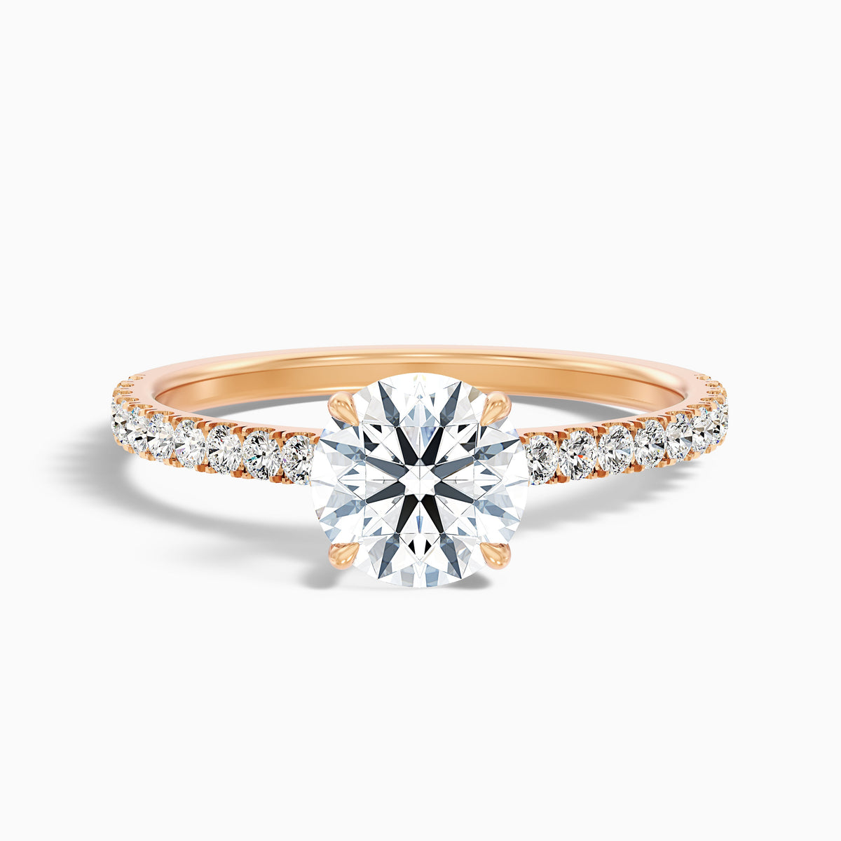 Zola 4 Carat Round Side Stone Pave Moissanite Engagement Ring in 14k Yellow Gold