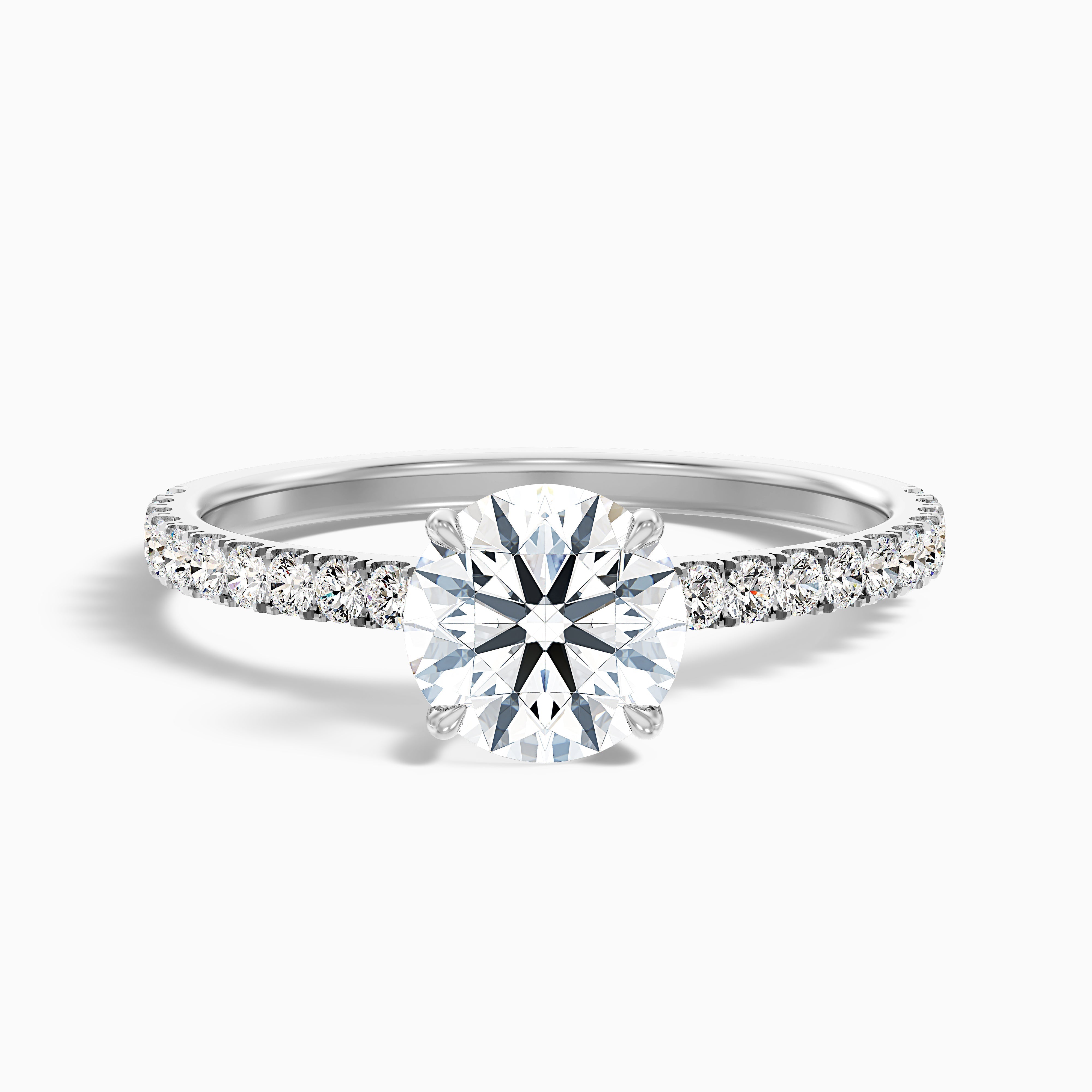 Zola 2 Carat Round Side Stone Pave Moissanite Engagement Ring in 18k White Gold
