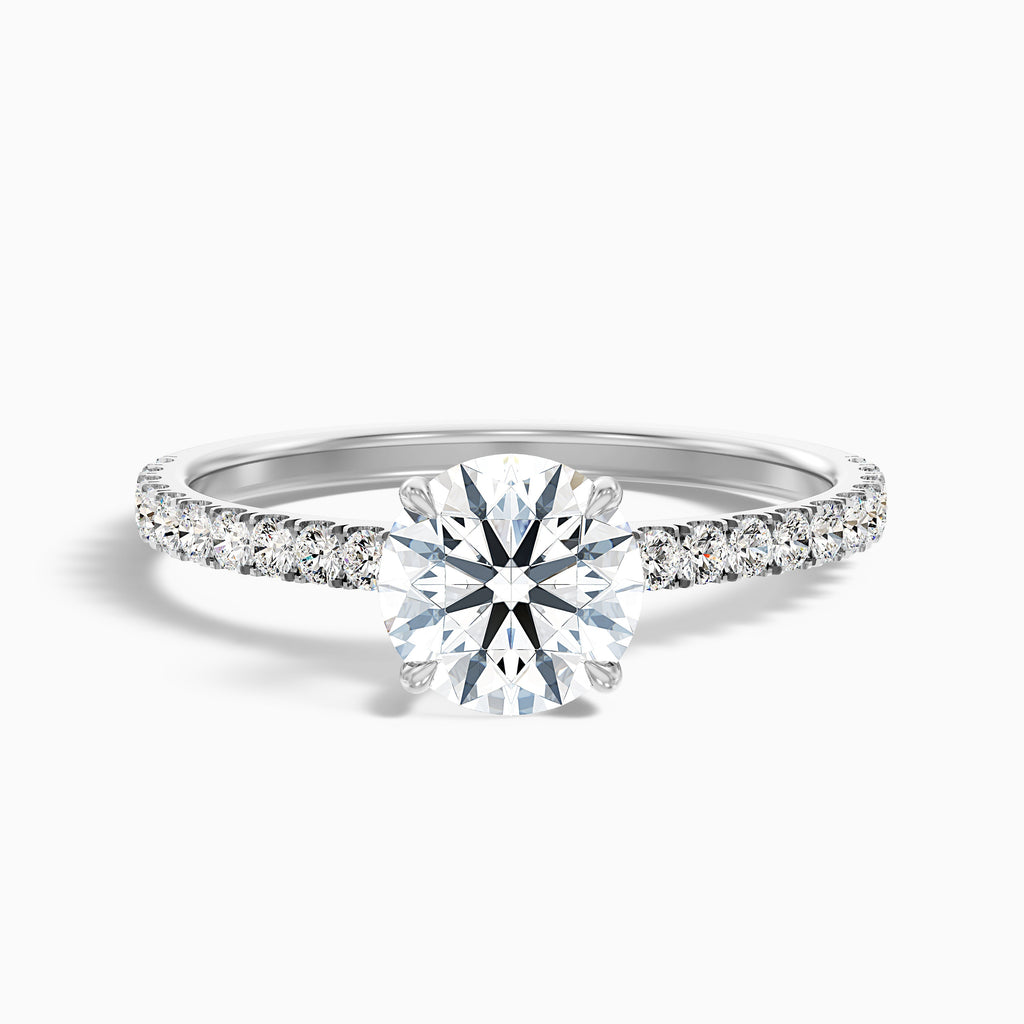 Zola 5 Carat Round Side Stone Pave Moissanite Engagement Ring in 10k White Gold