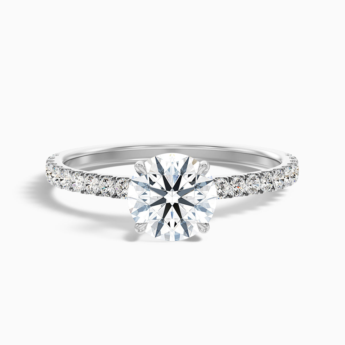 Zola 1 Carat Round Side Stone Pave Moissanite Engagement Ring in 10k Rose Gold