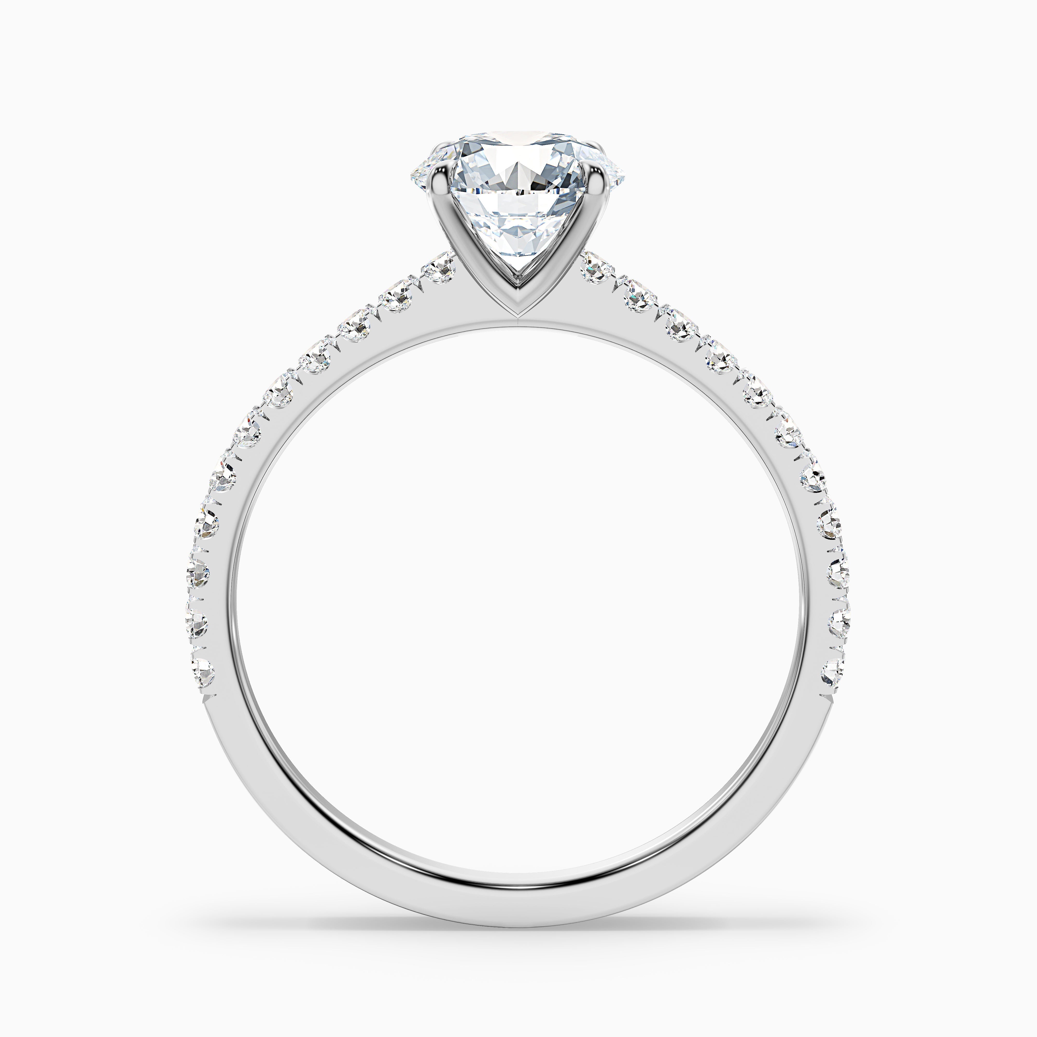 Zola 2 Carat Round Side Stone Pave Moissanite Engagement Ring in 18k White Gold