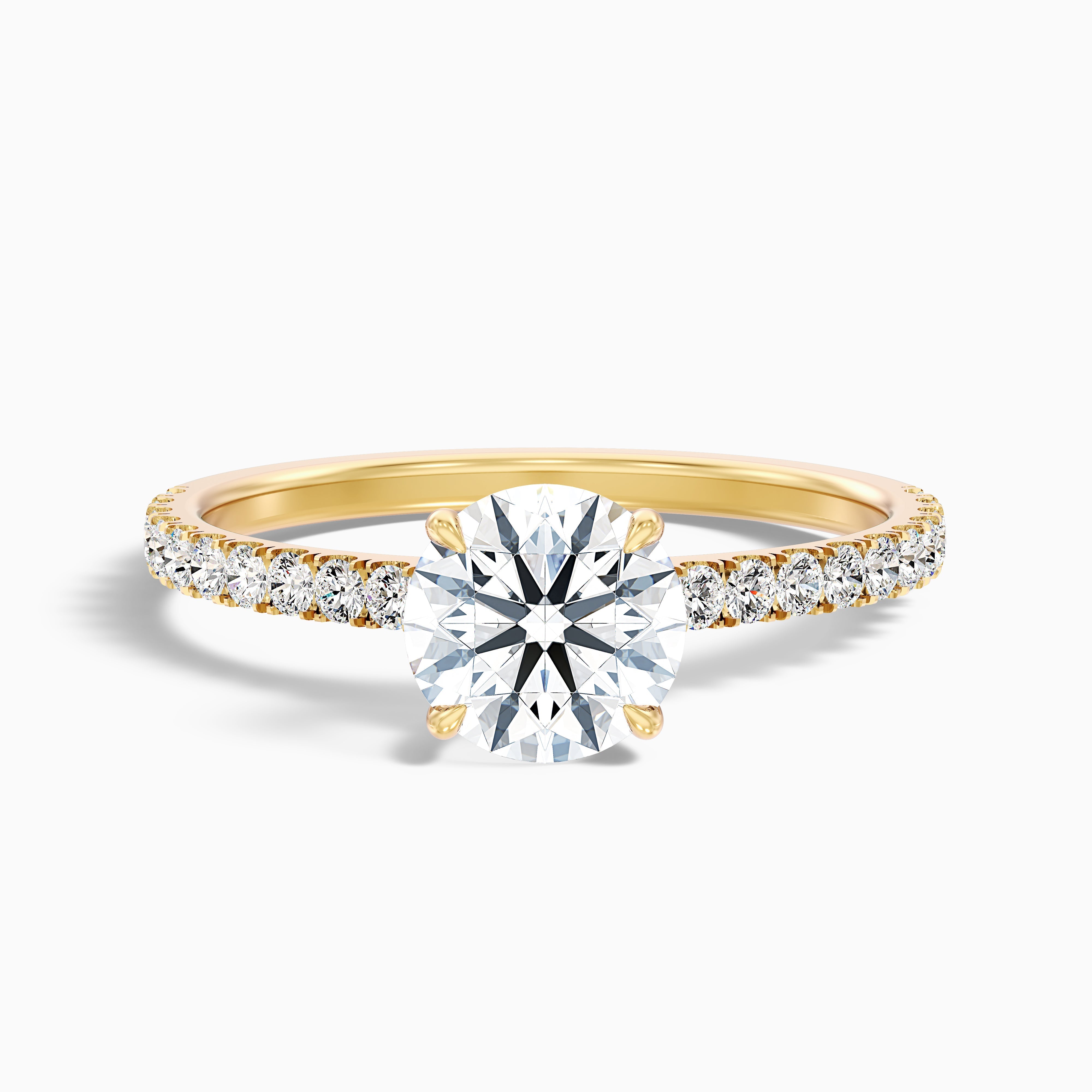 Zola 2 Carat Round Side Stone Pave Moissanite Engagement Ring in 14k Rose Gold