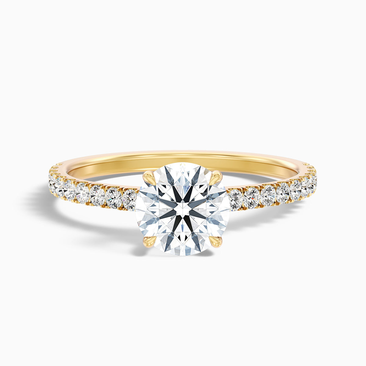 Zola 4 Carat Round Side Stone Pave Moissanite Engagement Ring in 14k Yellow Gold