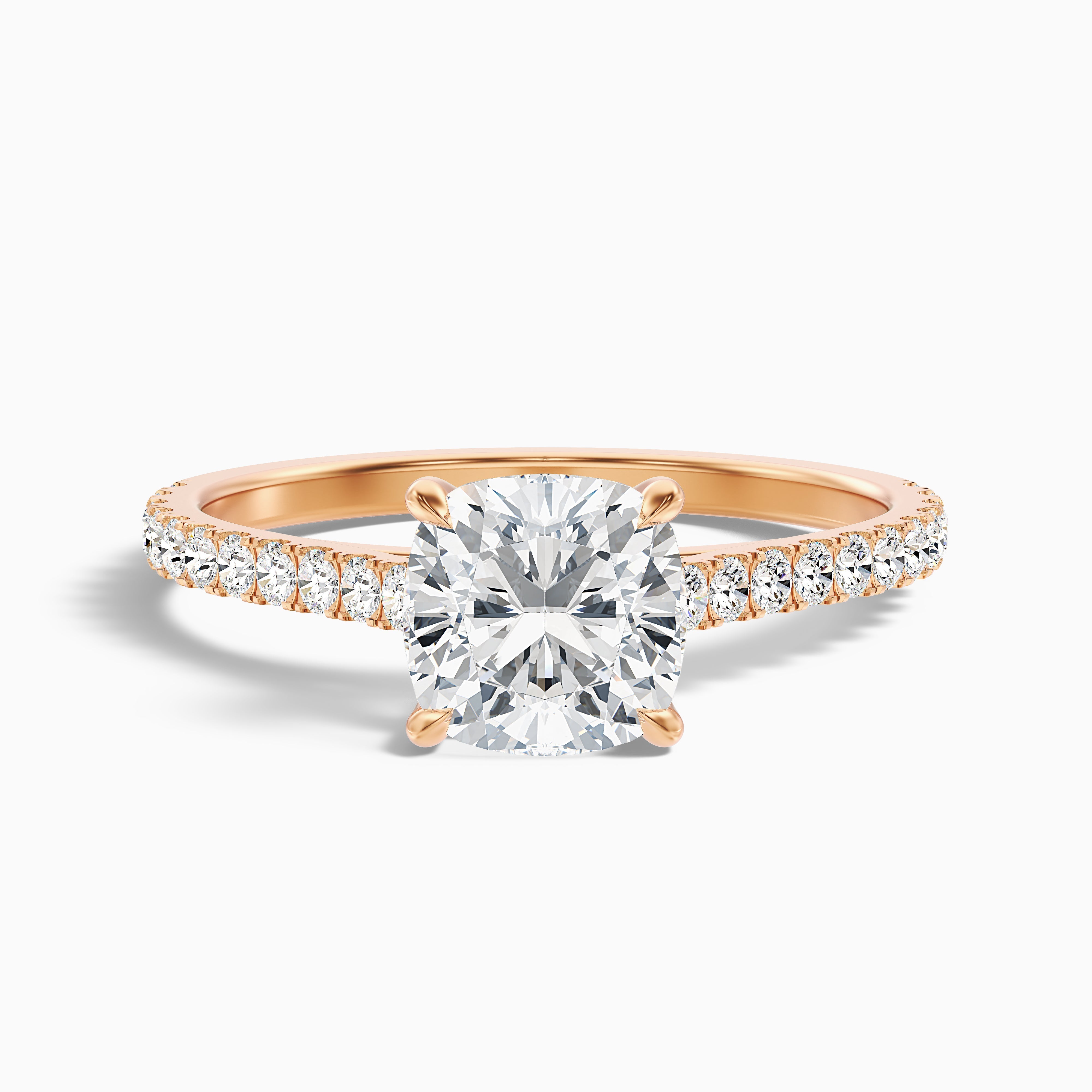 Mary 4.5 Carat Cushion Cut Side Stone Pave Moissanite Engagement Ring in 18k Rose Gold