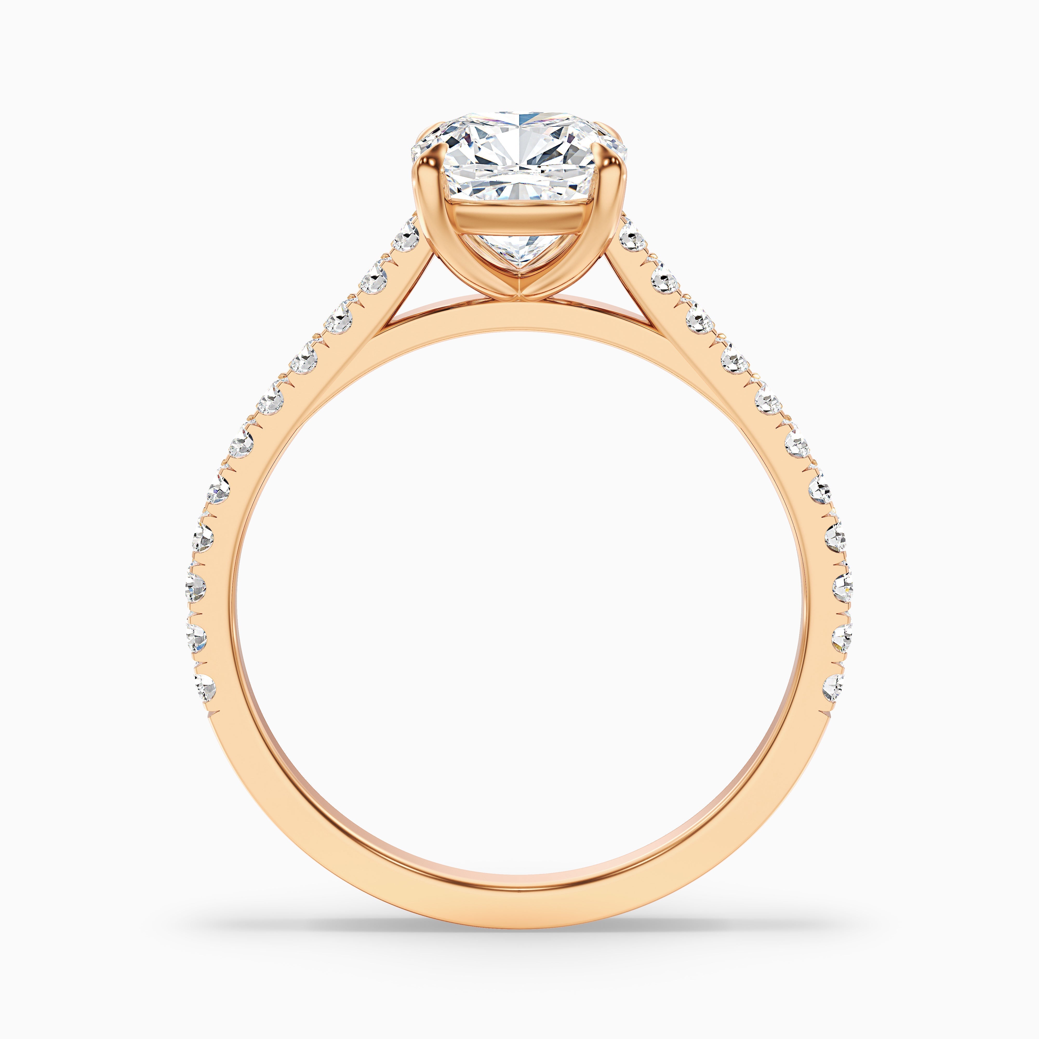 Mary 4.5 Carat Cushion Cut Side Stone Pave Moissanite Engagement Ring in 18k Rose Gold