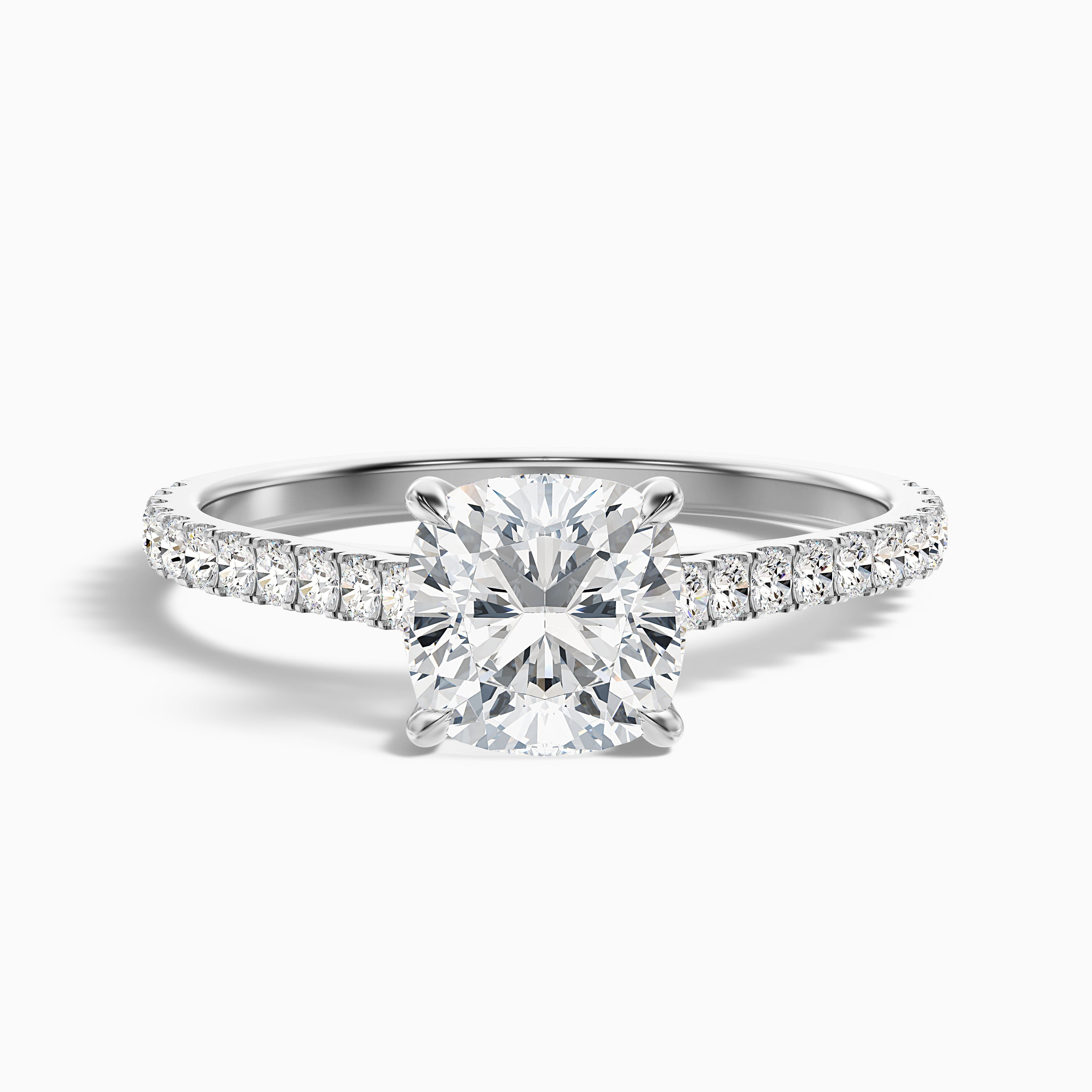Mary 5.5 Carat Cushion Cut Side Stone Pave Moissanite Engagement Ring in 14k Rose Gold