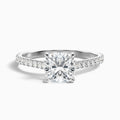 Mary 2 Carat Cushion Cut Side Stone Pave Moissanite Engagement Ring in 14k White Gold
