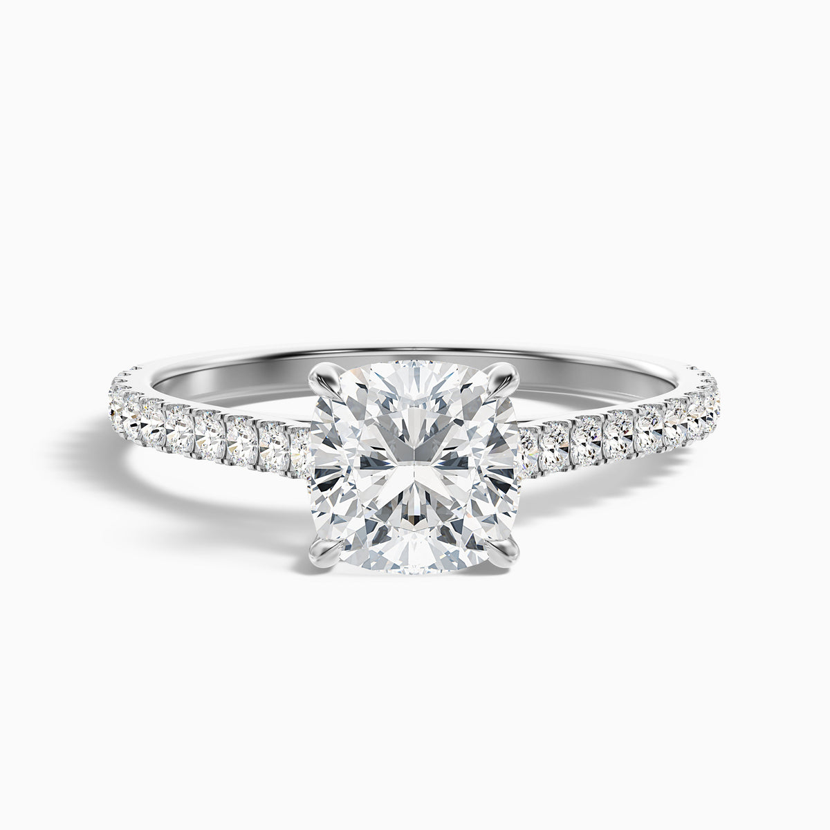 Mary 5 Carat Cushion Cut Side Stone Pave Moissanite Engagement Ring in 18k Rose Gold