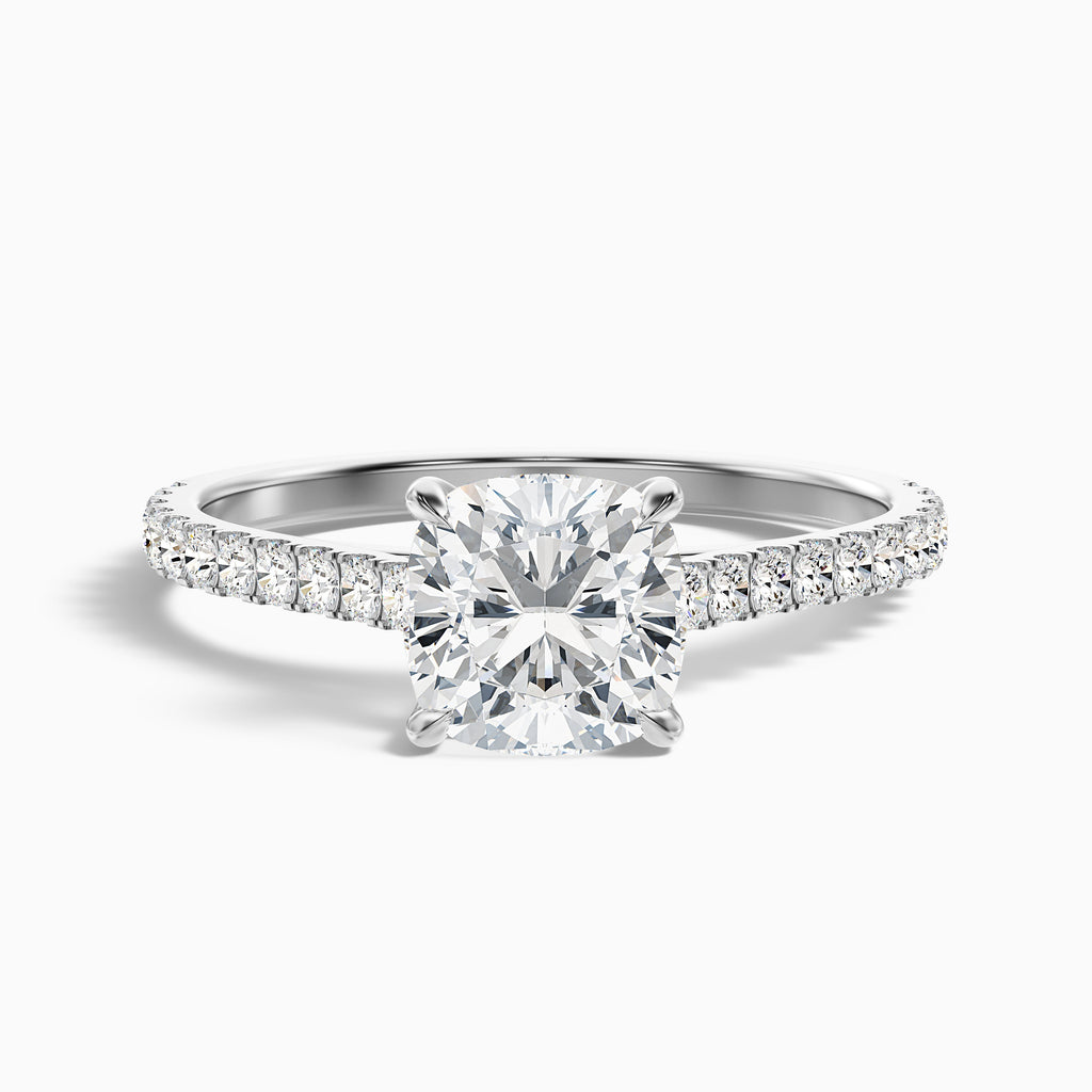 Mary 5.5 Carat Cushion Cut Side Stone Pave Moissanite Engagement Ring in 18k White Gold