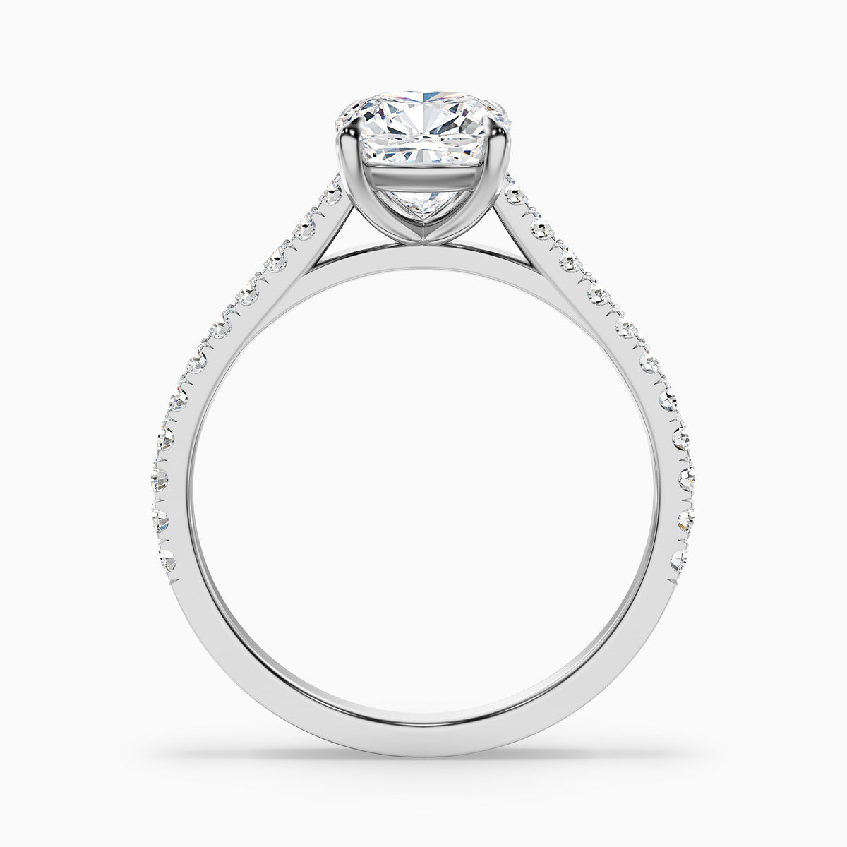 Mary 1 Carat Cushion Cut Side Stone Pave Moissanite Engagement Ring in 14k Yellow Gold