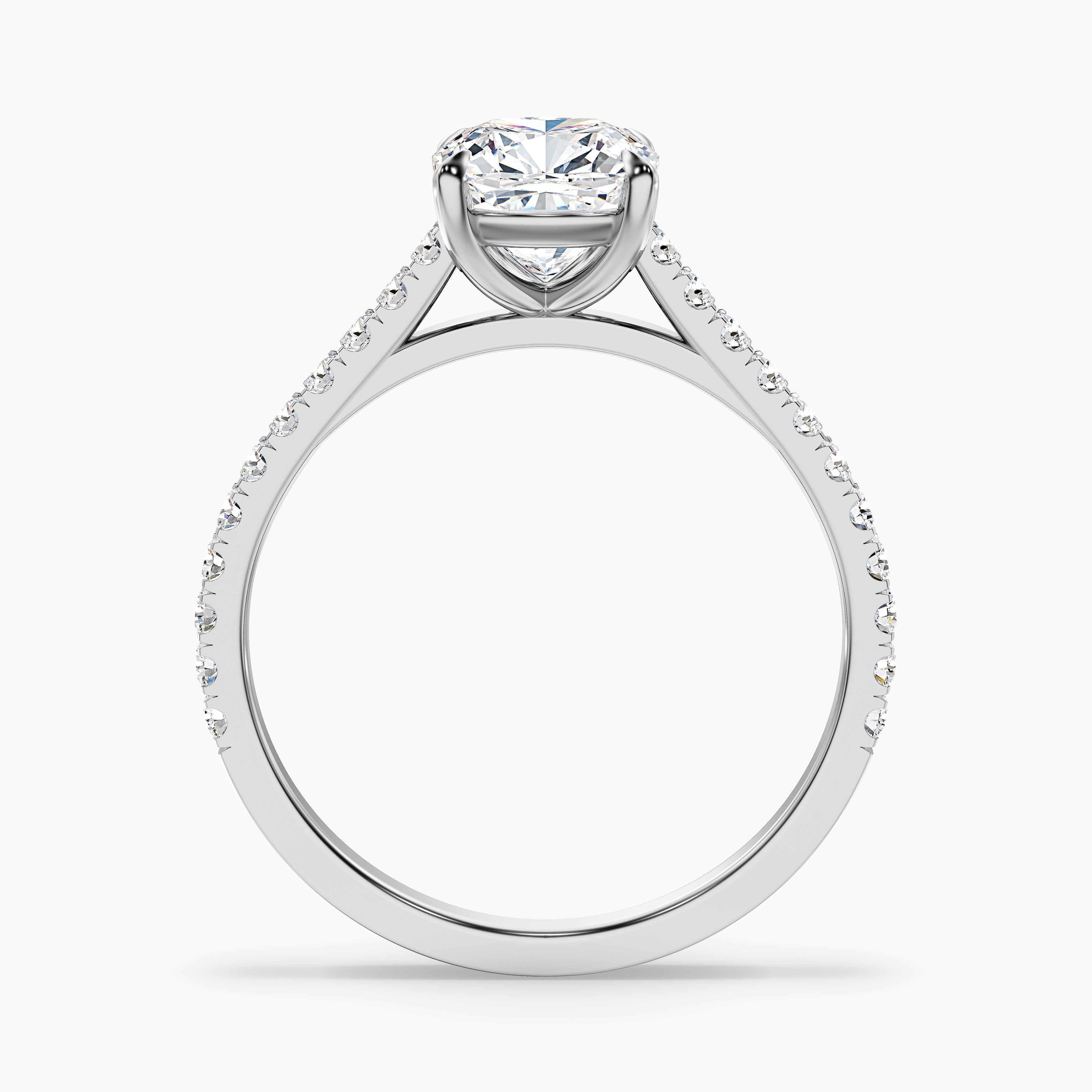 Mary 4.5 Carat Cushion Cut Side Stone Pave Moissanite Engagement Ring in 18k White Gold