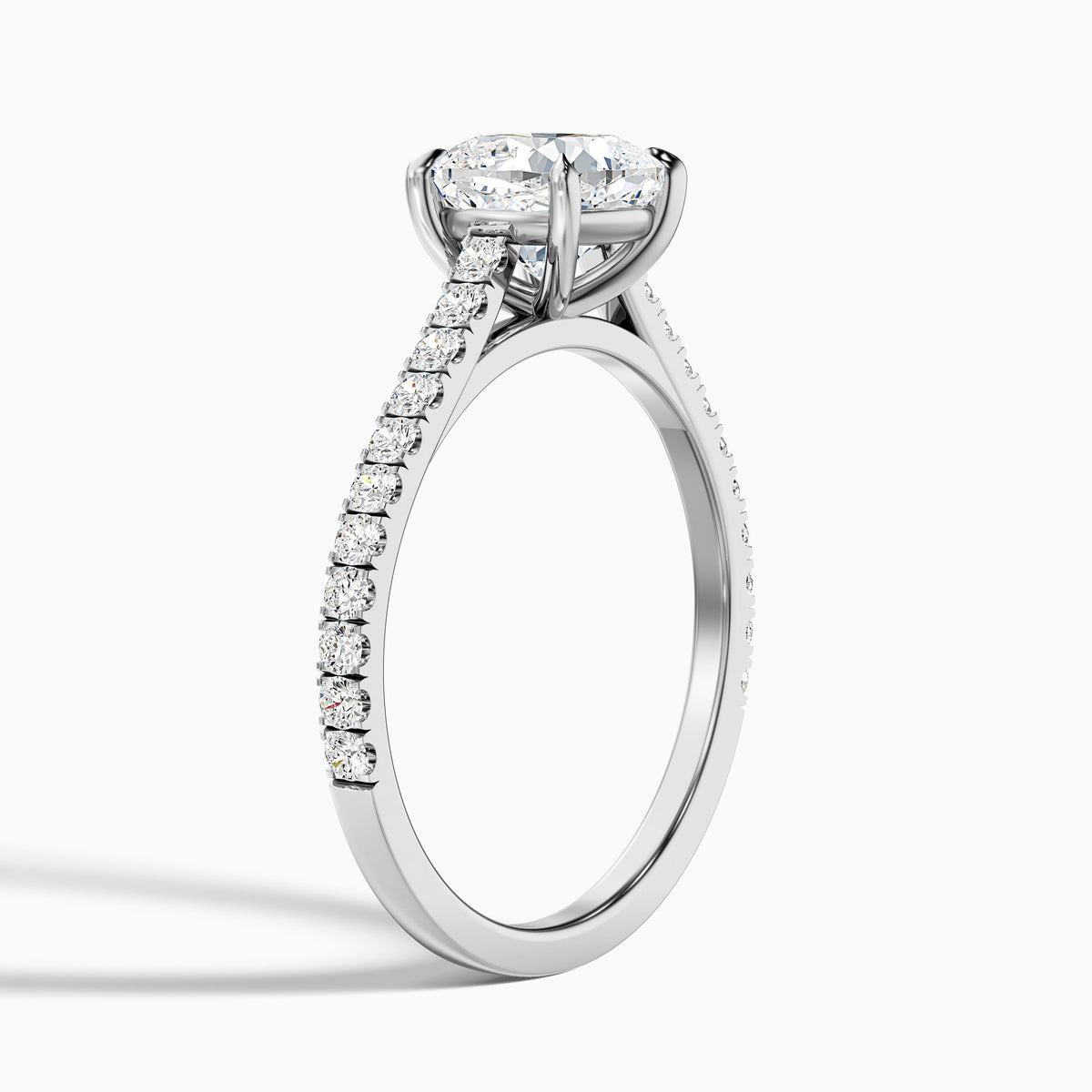 Mary 2.5 Carat Cushion Cut Side Stone Pave Moissanite Engagement Ring in 18k White Gold