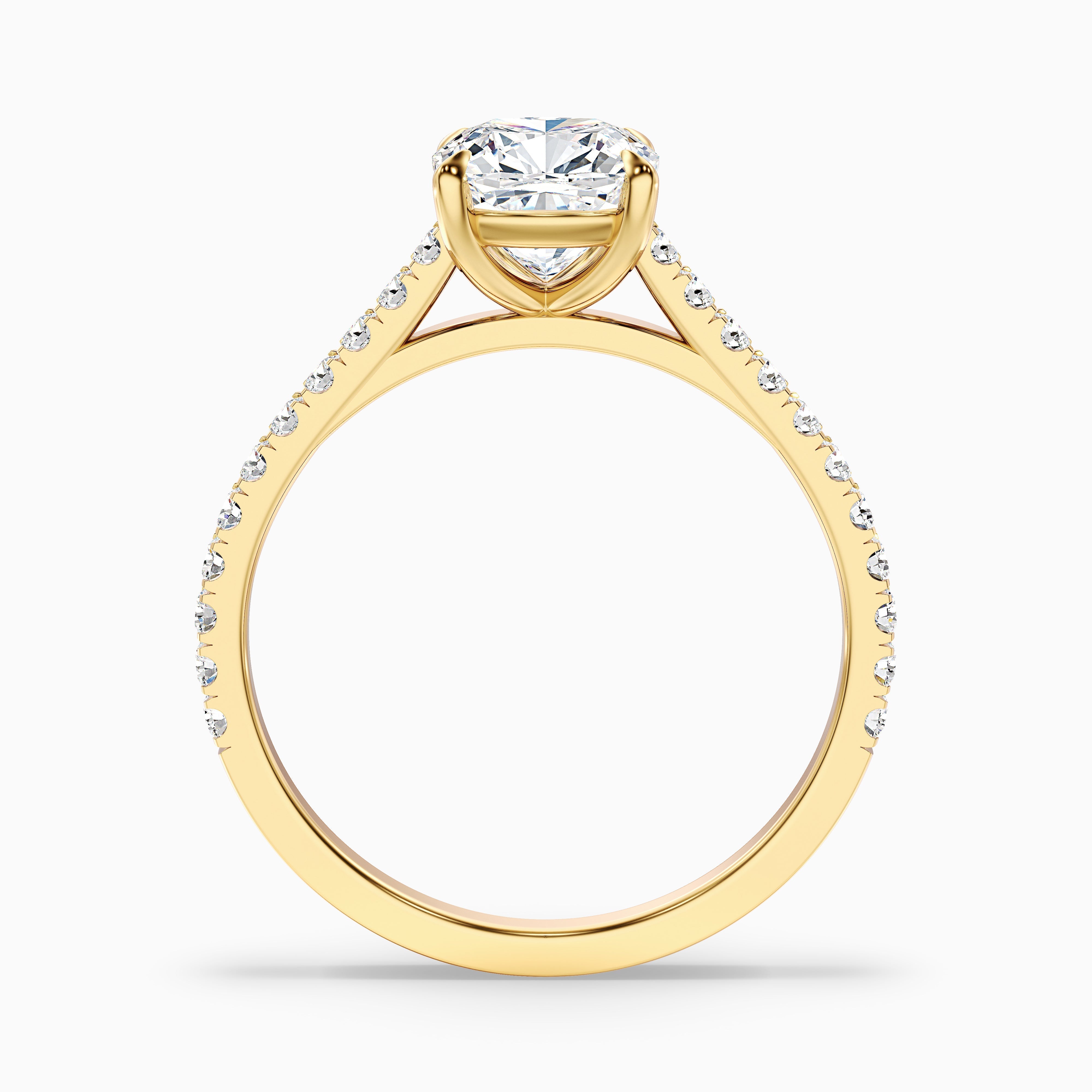 Mary 2 Carat Cushion Cut Side Stone Pave Moissanite Engagement Ring in 14k Yellow Gold