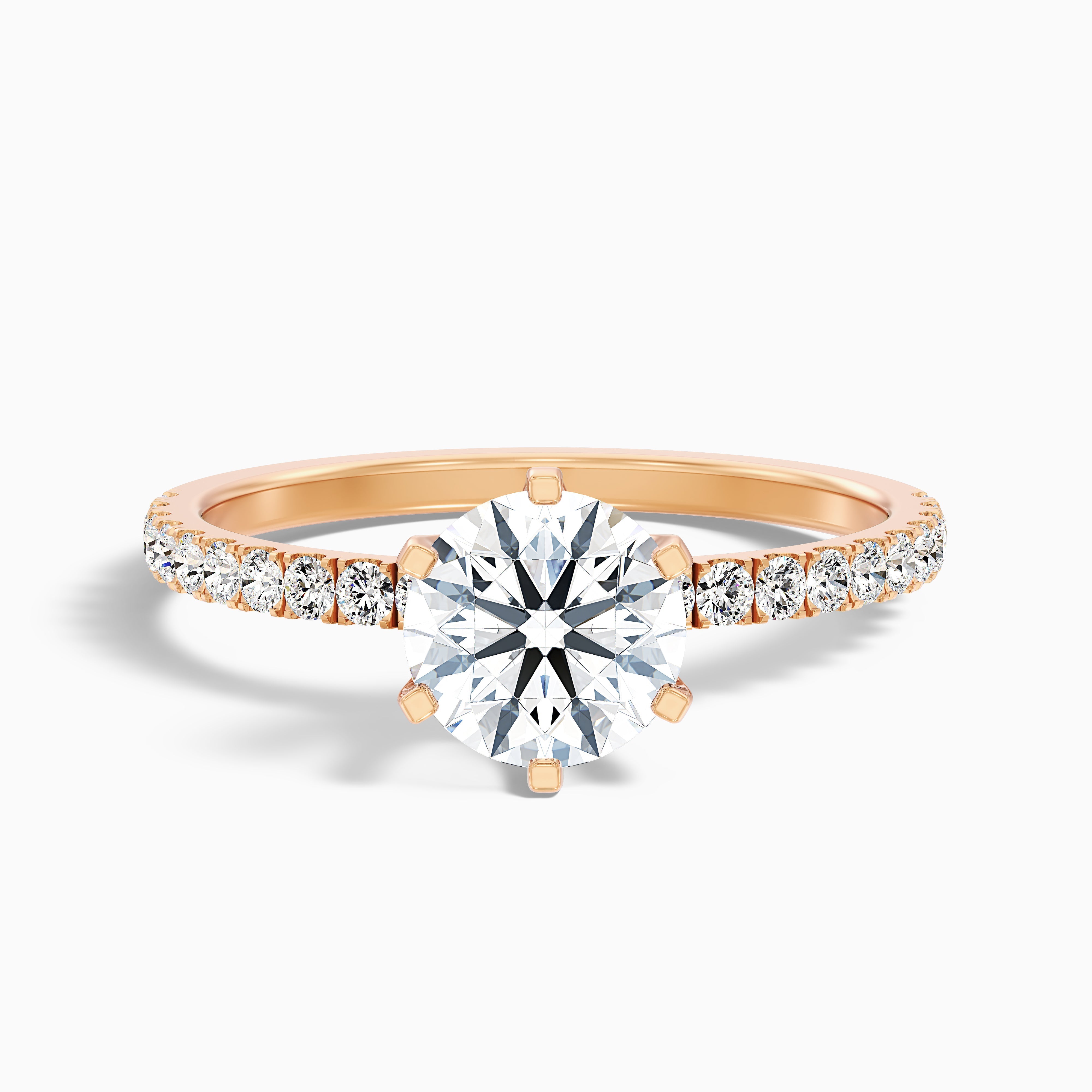 Lyra 2.5 Carat Round Side Stone Pave Moissanite Engagement Ring in 10k Rose Gold