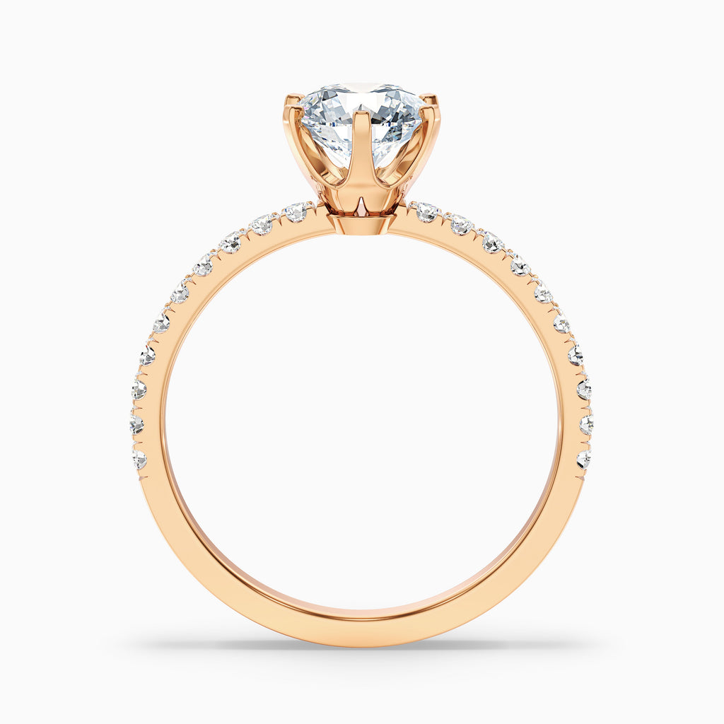 Lyra 1.5 Carat Round Side Stone Pave Moissanite Engagement Ring in 14k White Gold