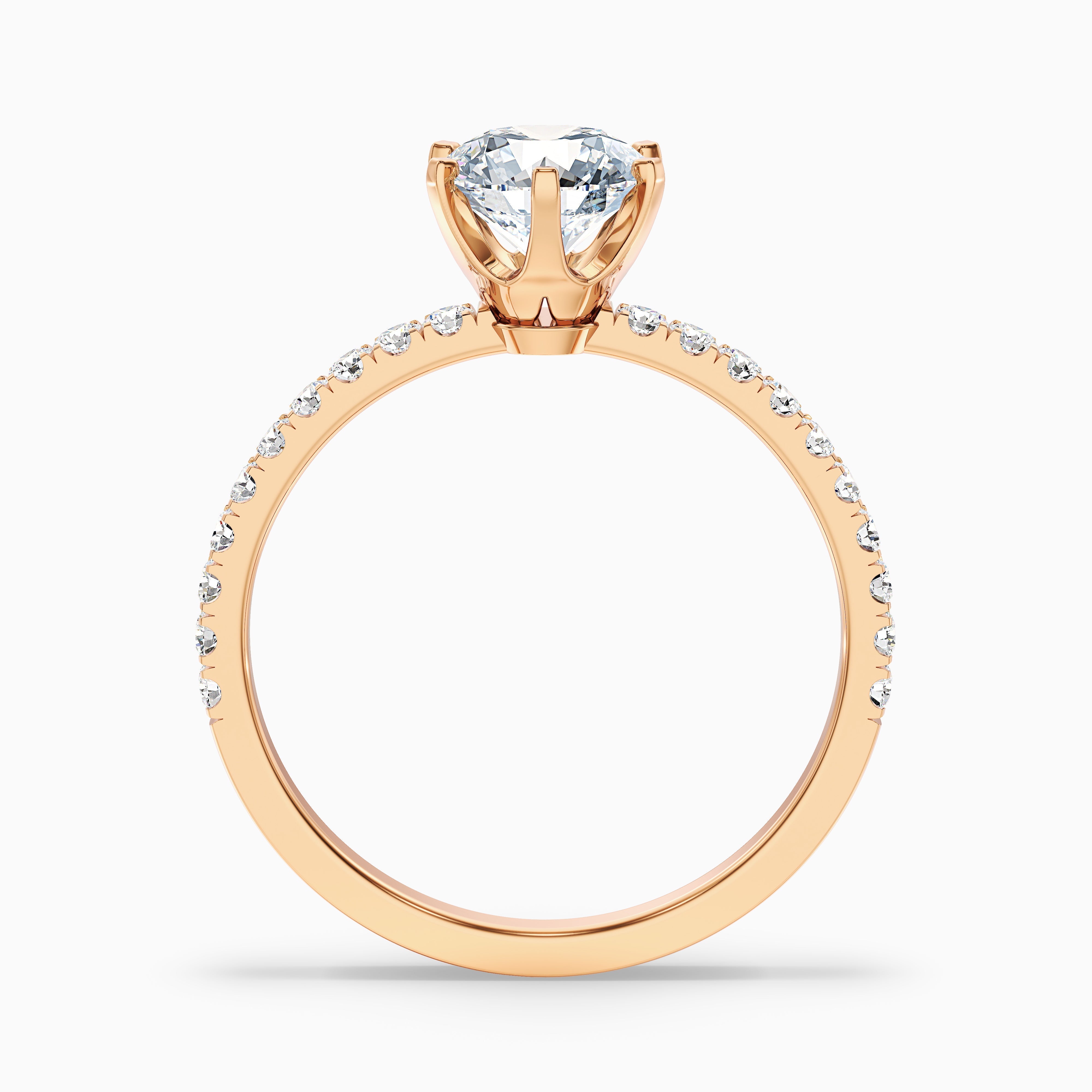 Lyra 3 Carat Round Side Stone Pave Moissanite Engagement Ring in 10k Rose Gold