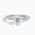 Lyra 1 Carat Round Side Stone Pave Moissanite Engagement Ring in Platinum