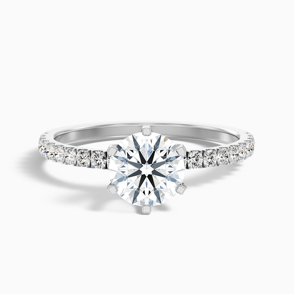 Lyra 1.5 Carat Round Side Stone Pave Moissanite Engagement Ring in 14k Yellow Gold