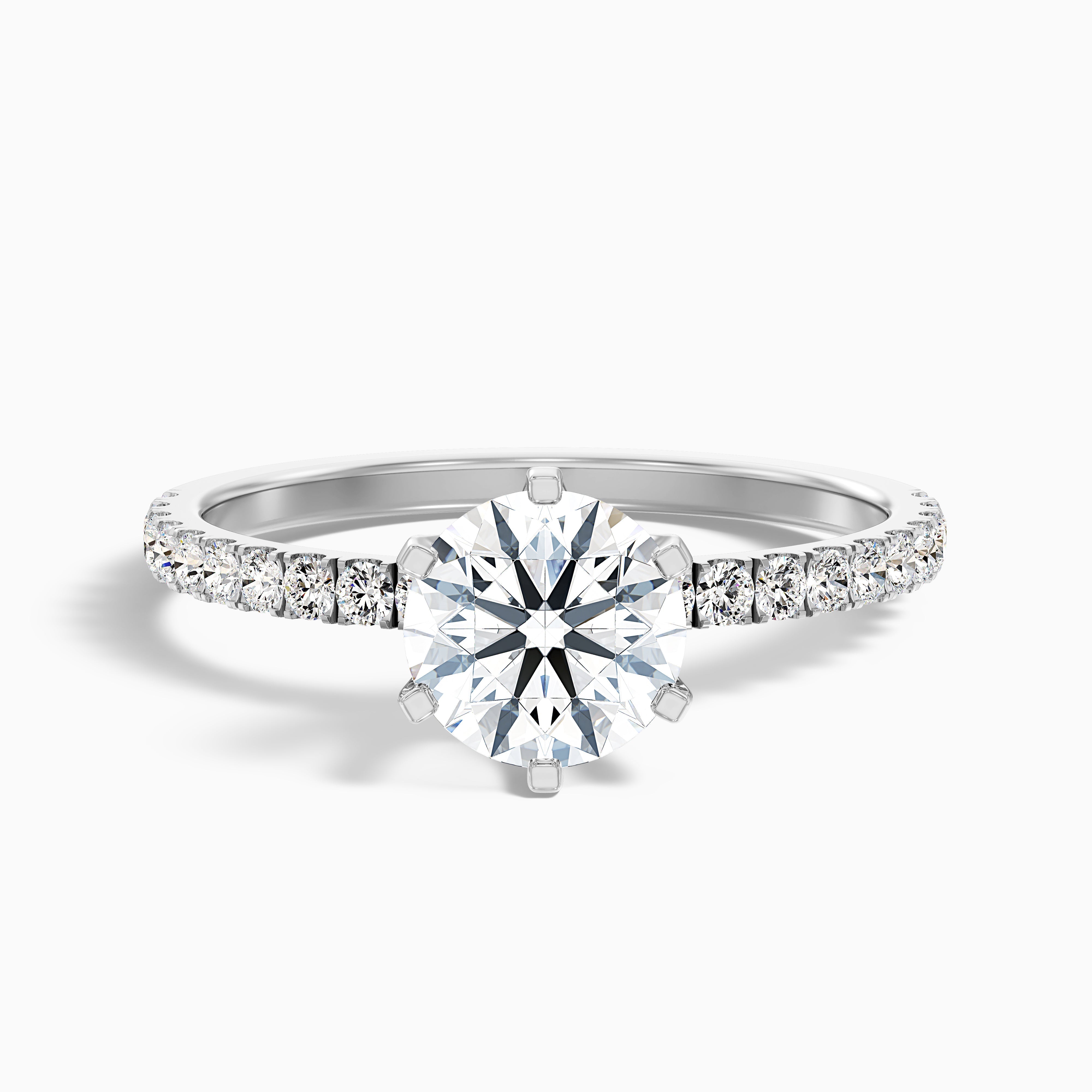 Lyra 5.5 Carat Round Side Stone Pave Moissanite Engagement Ring in 10k White Gold