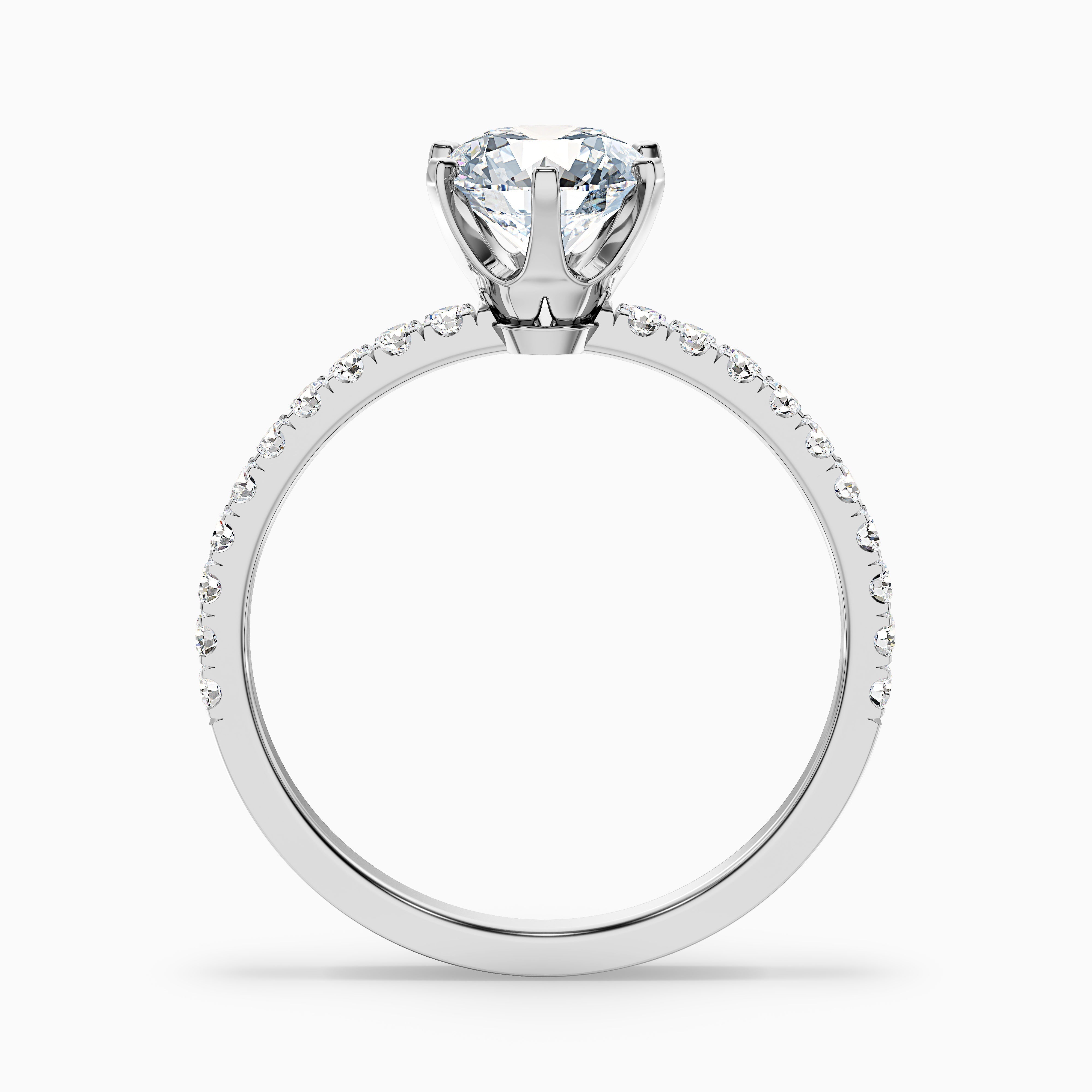 Lyra 2 Carat Round Side Stone Pave Moissanite Engagement Ring in 14k White Gold