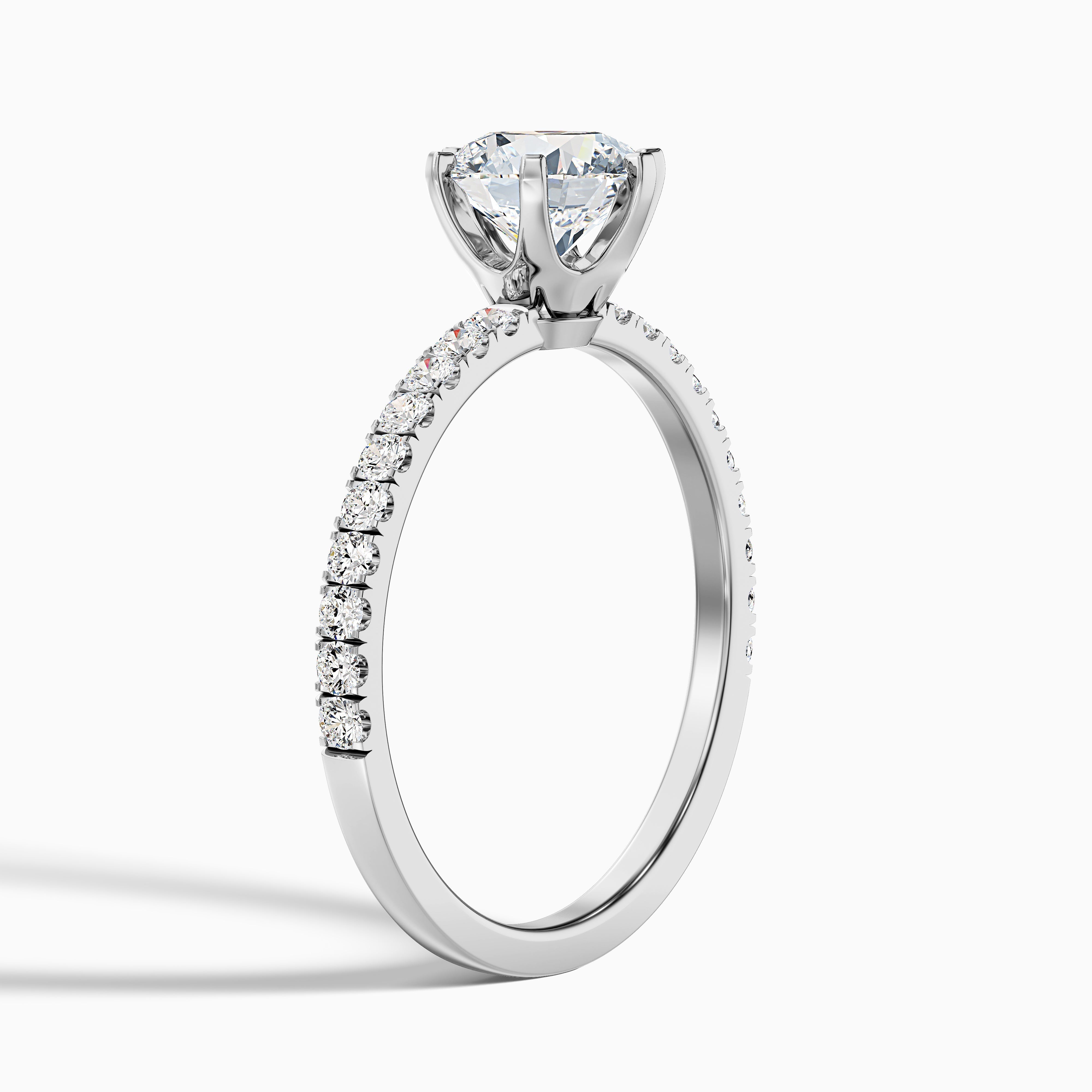 Lyra 5 Carat Round Side Stone Pave Moissanite Engagement Ring in 10k White Gold