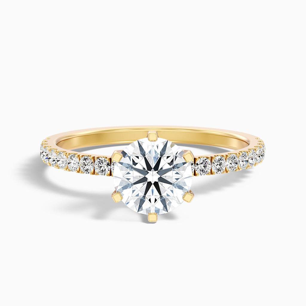 Lyra 3.5 Carat Round Side Stone Pave Moissanite Engagement Ring in 18k Rose Gold